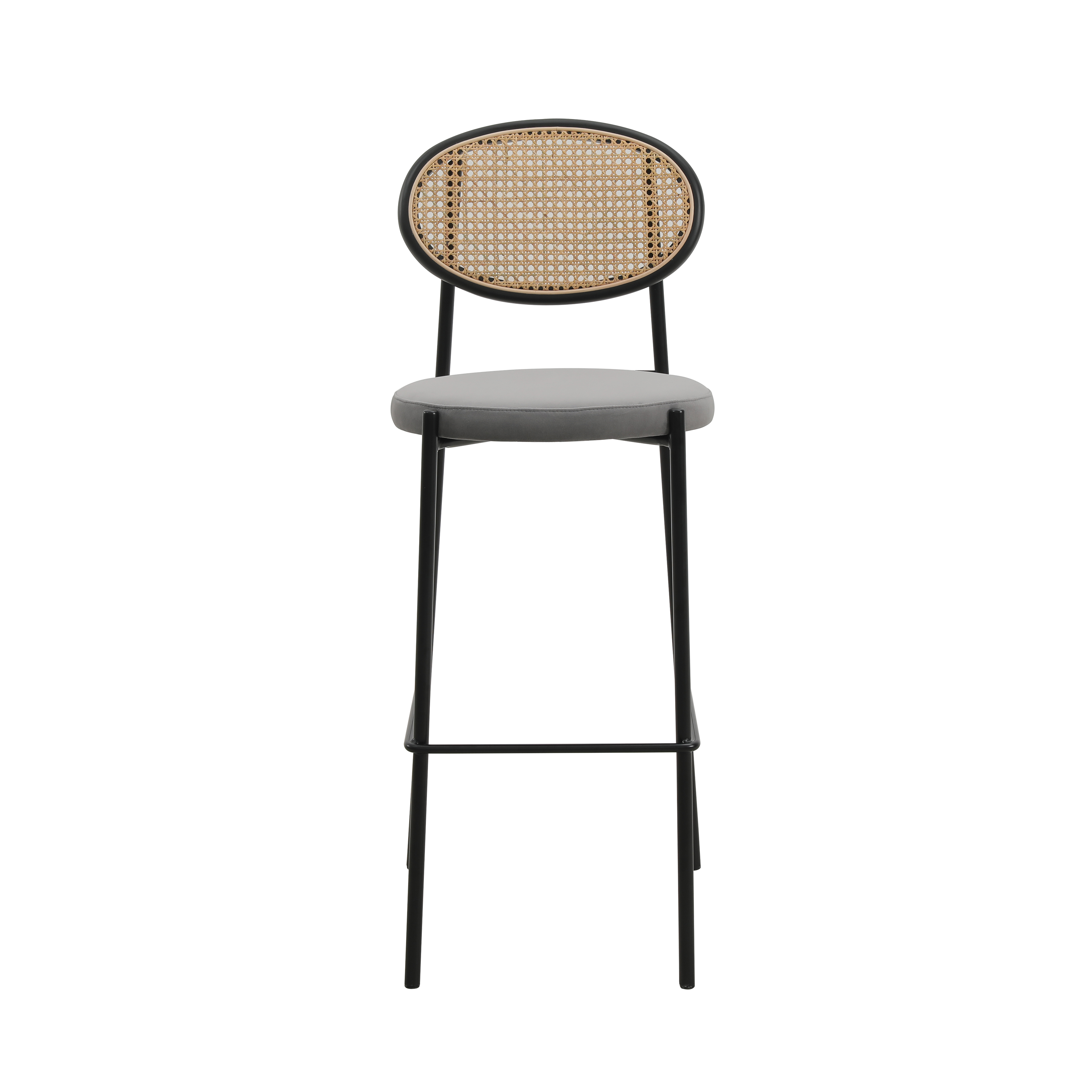 LeisureMod Euston Grey Wicker Bar Stool with Steel Frame