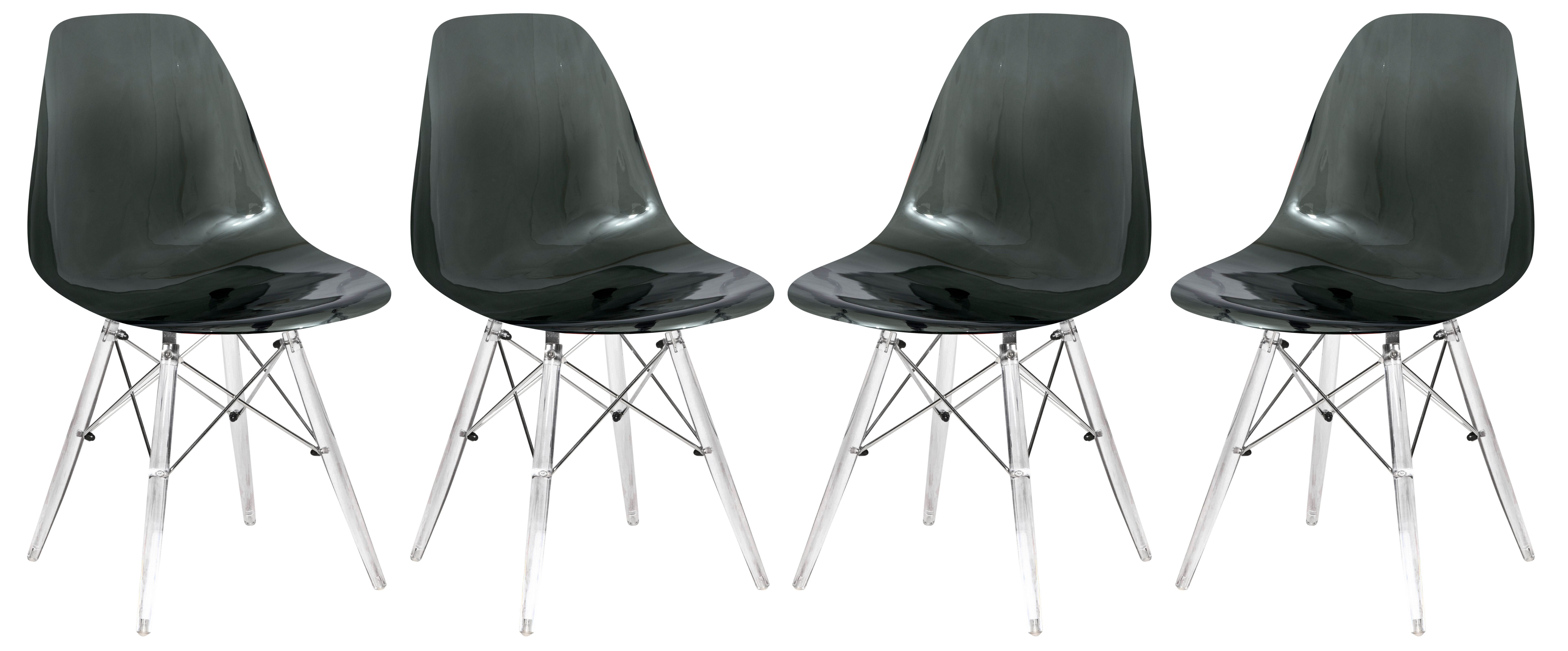 4 LeisureMod Dover Transparent Black Molded Acrylic Base Side Chairs