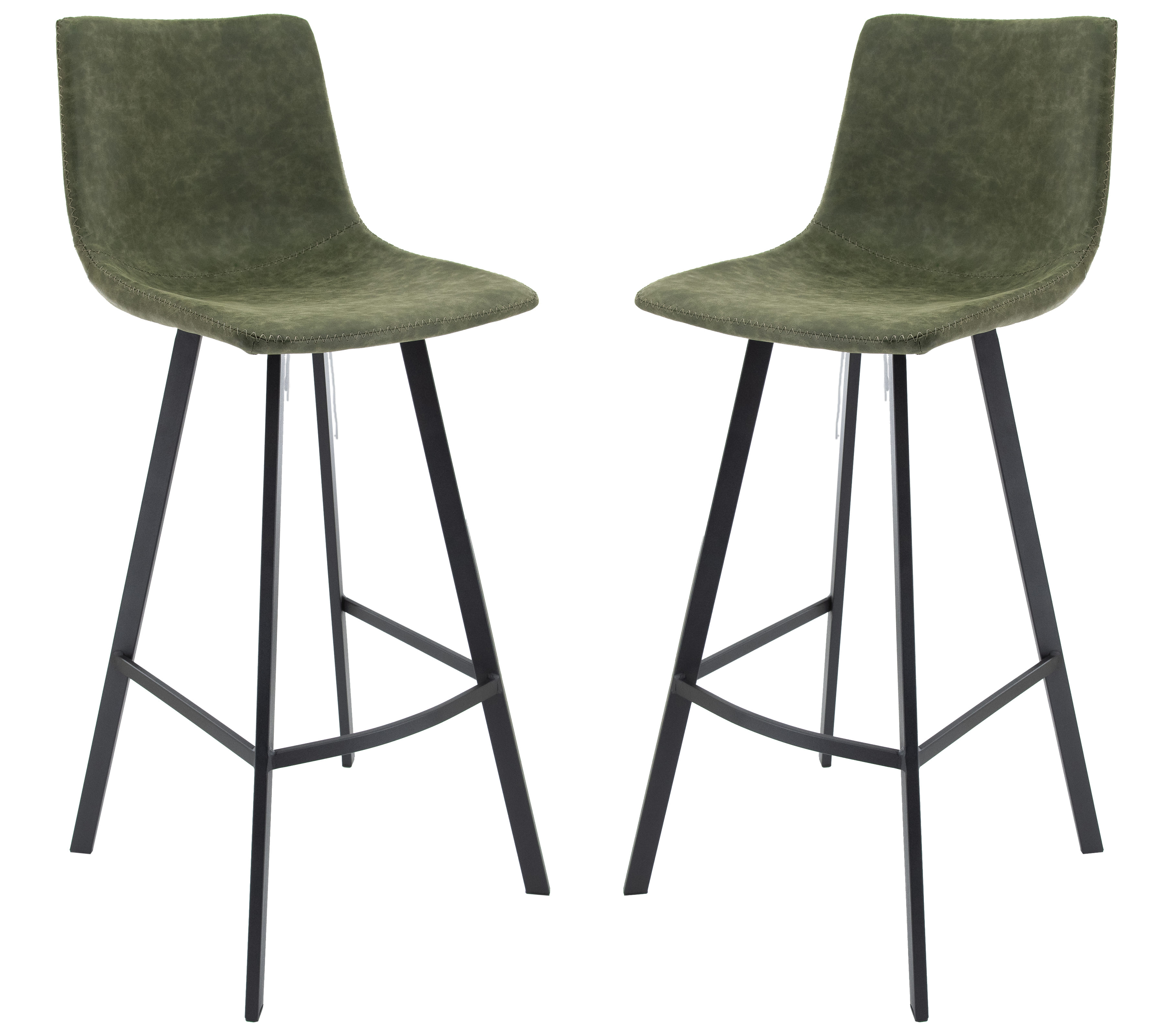 2 LeisureMod Elland Olive Green Bar Stools