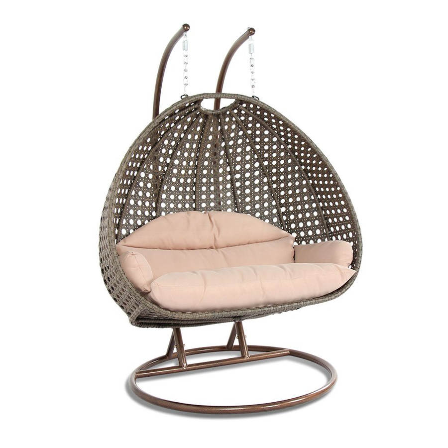 LeisureMod Egg Beige Wicker Hanging Swing Chair
