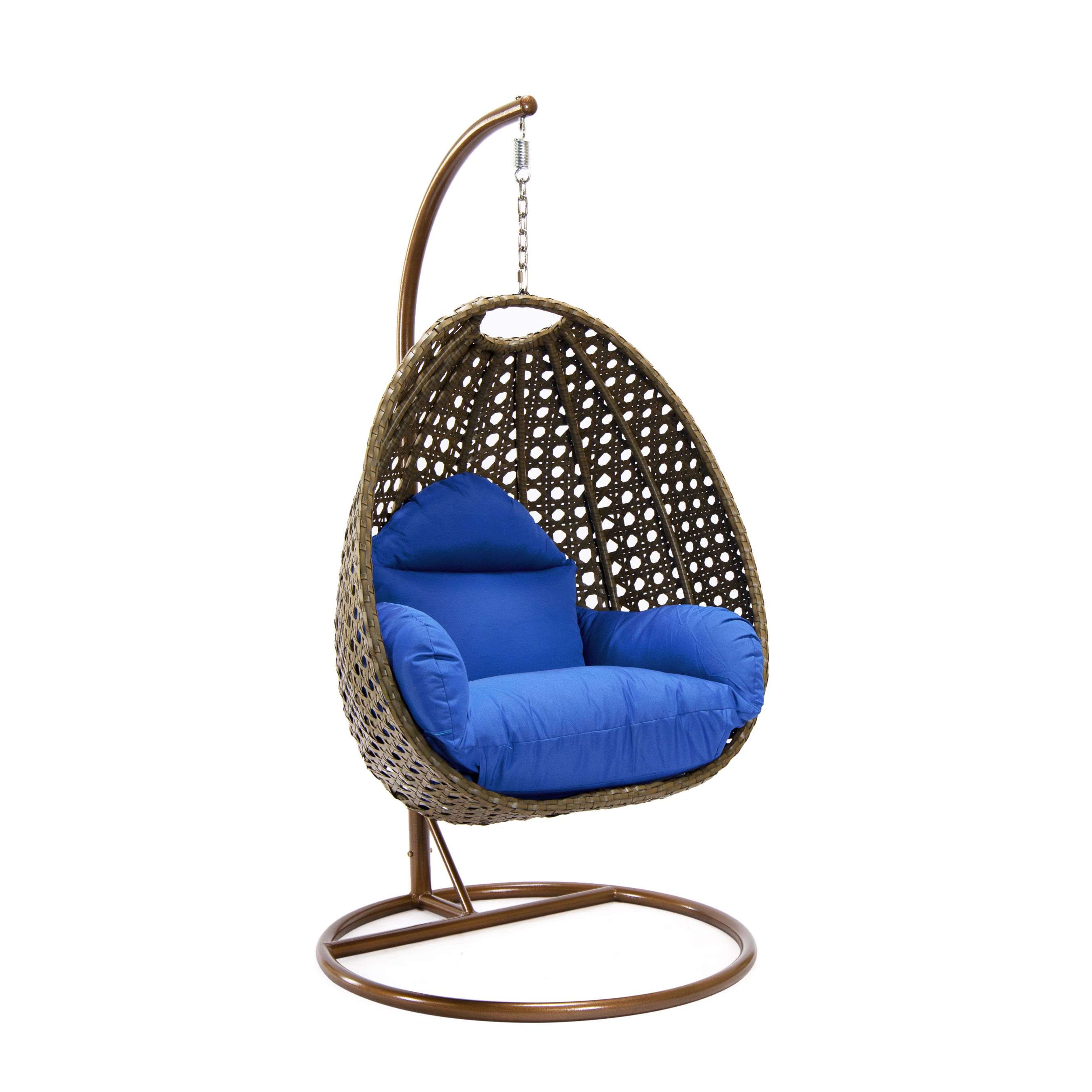 LeisureMod Egg Beige Blue Hanging Swing Chair