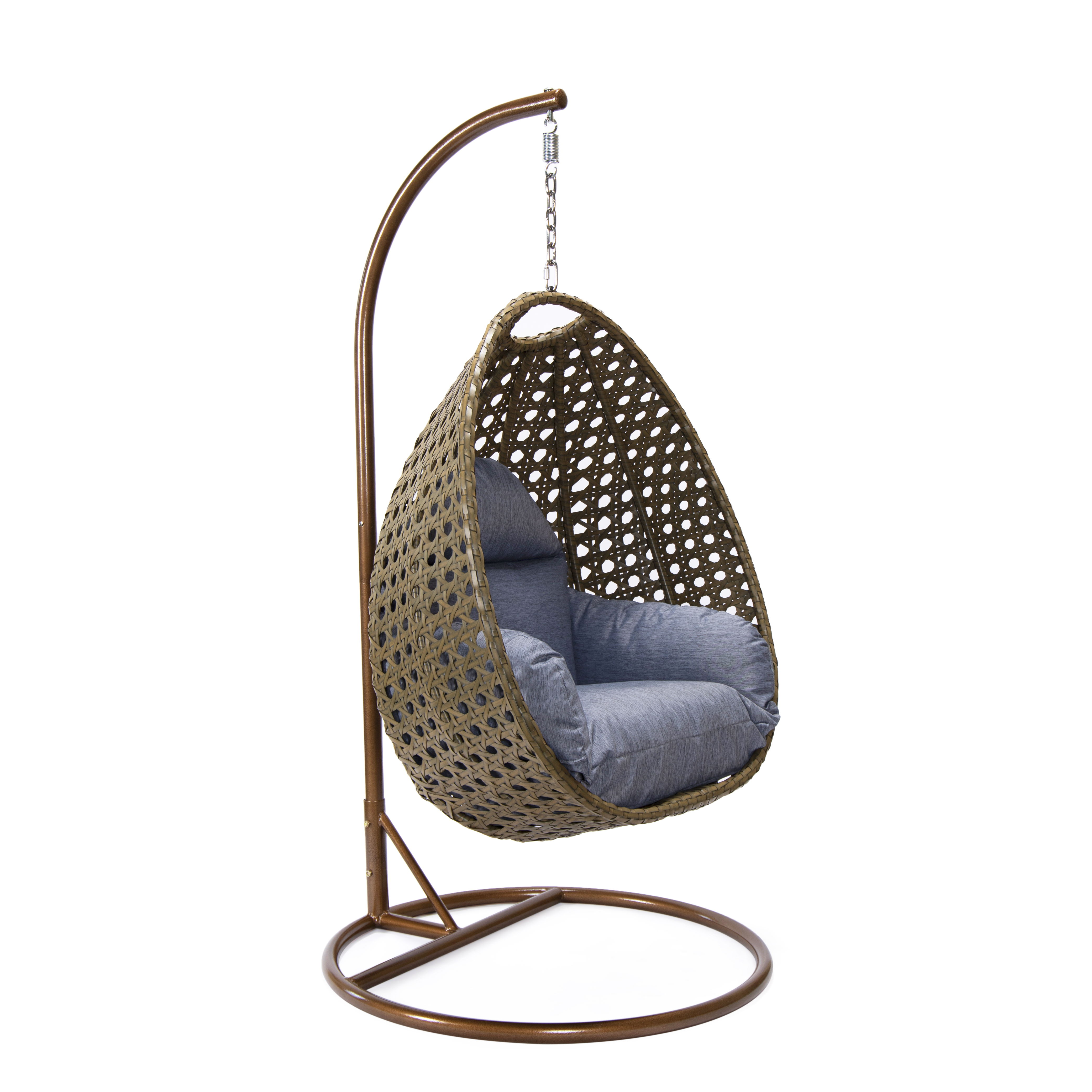 LeisureMod Egg Beige Charcoal Blue Hanging Swing Chair