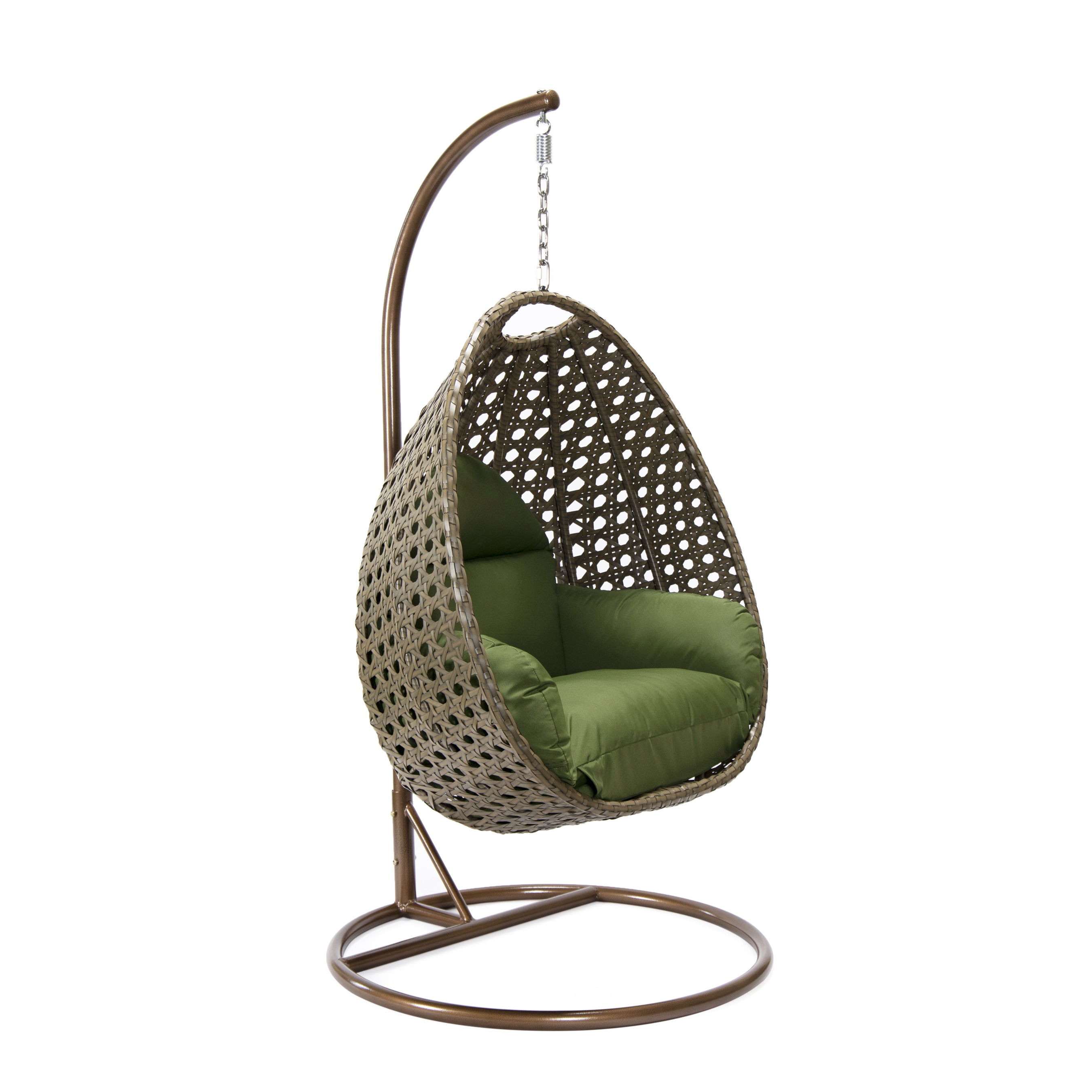 LeisureMod Egg Beige Dark Green Hanging Swing Chair