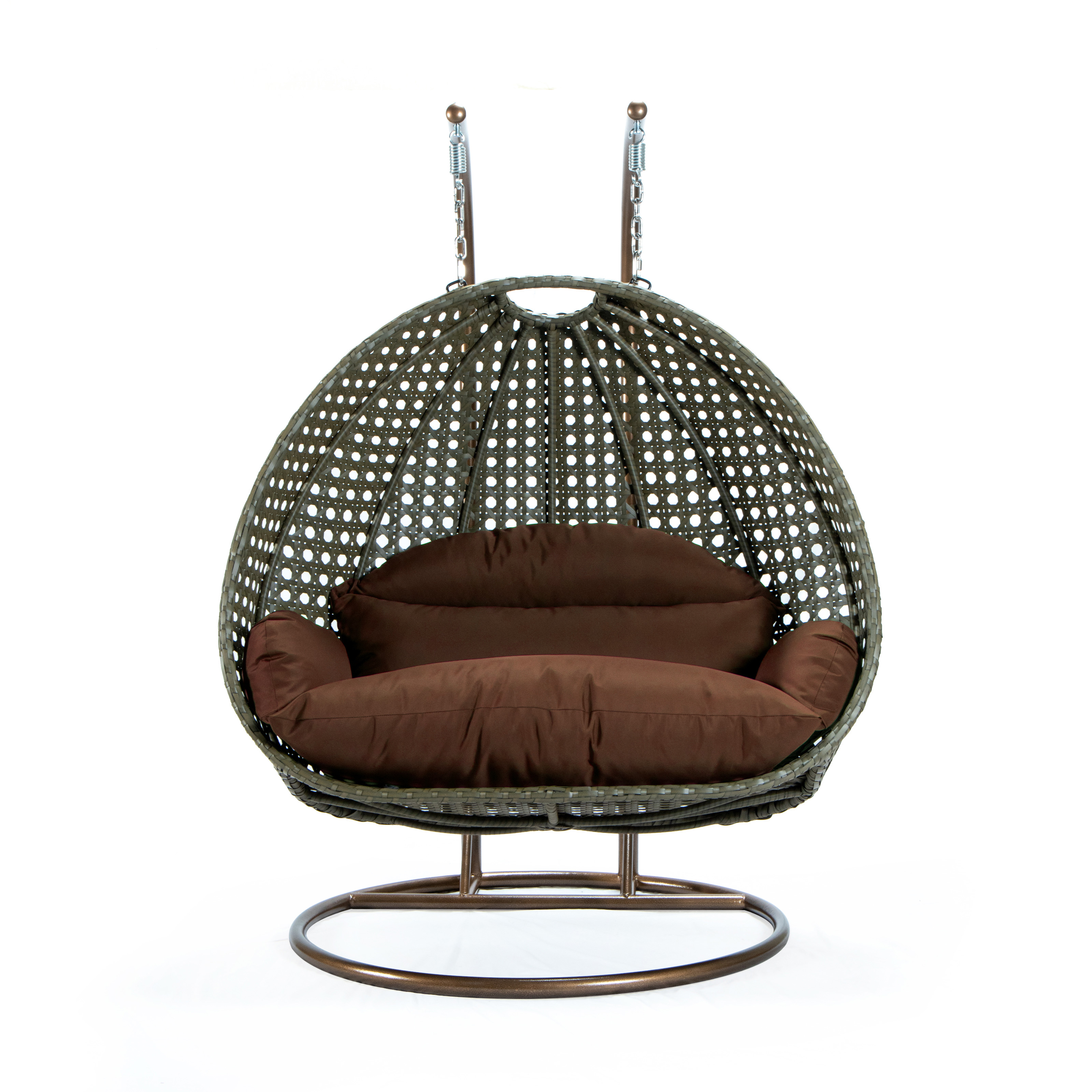LeisureMod Egg Beige Wicker Brown Hanging 2 Persons Egg Swing Chair