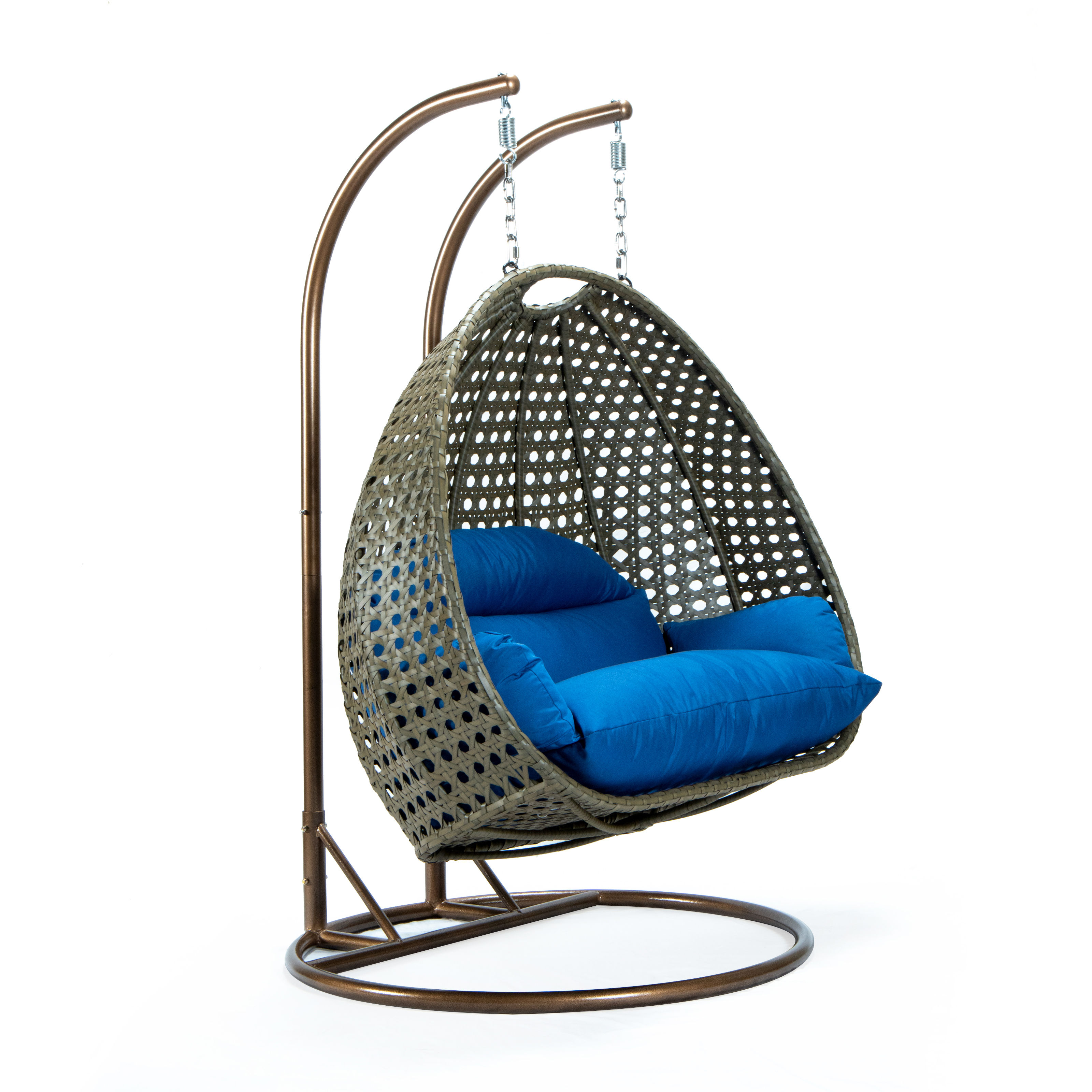 LeisureMod Egg Wicker Blue 2 Person Hanging Swing Chair