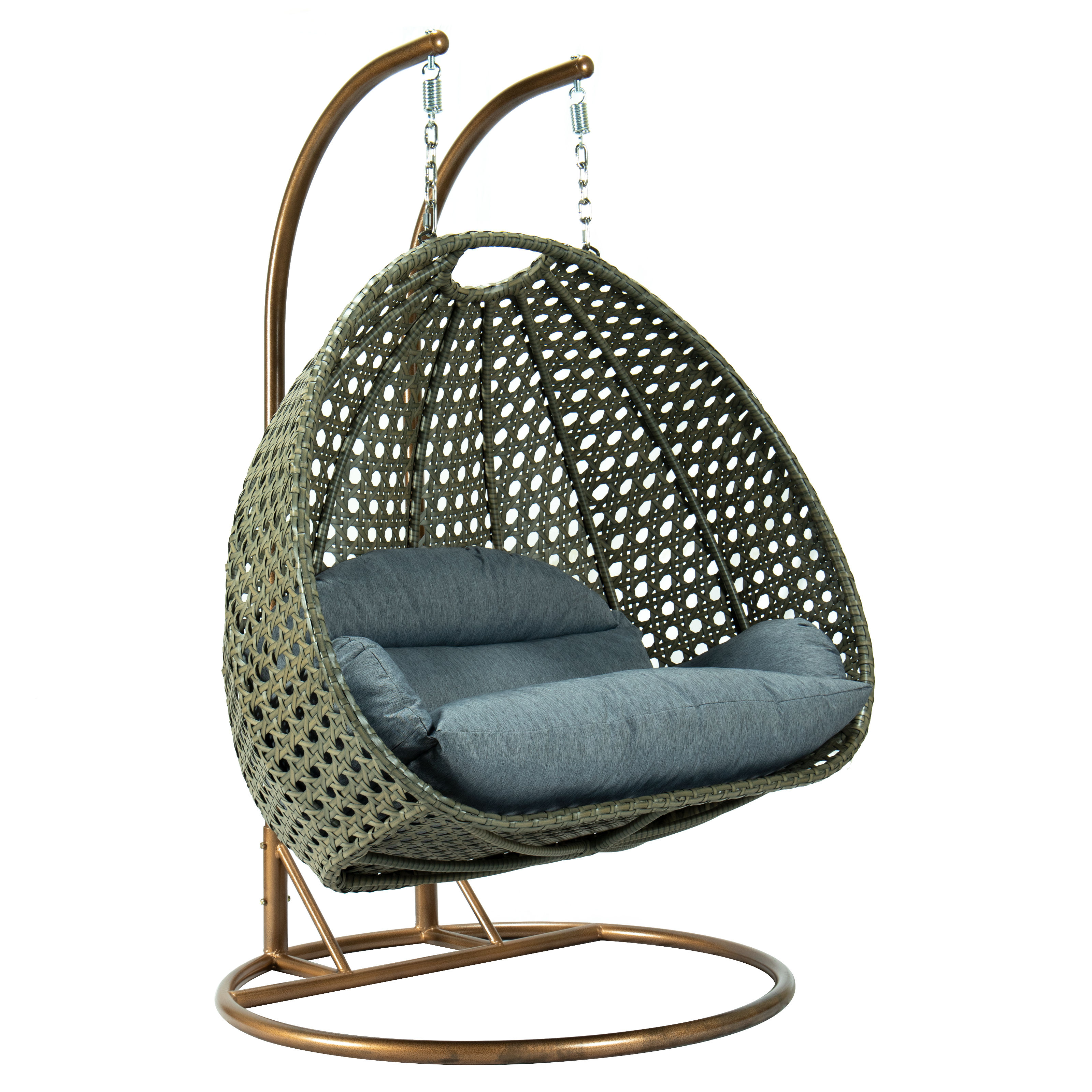 LeisureMod Egg Wicker Charcoal Blue 2 Person Hanging Swing Chair
