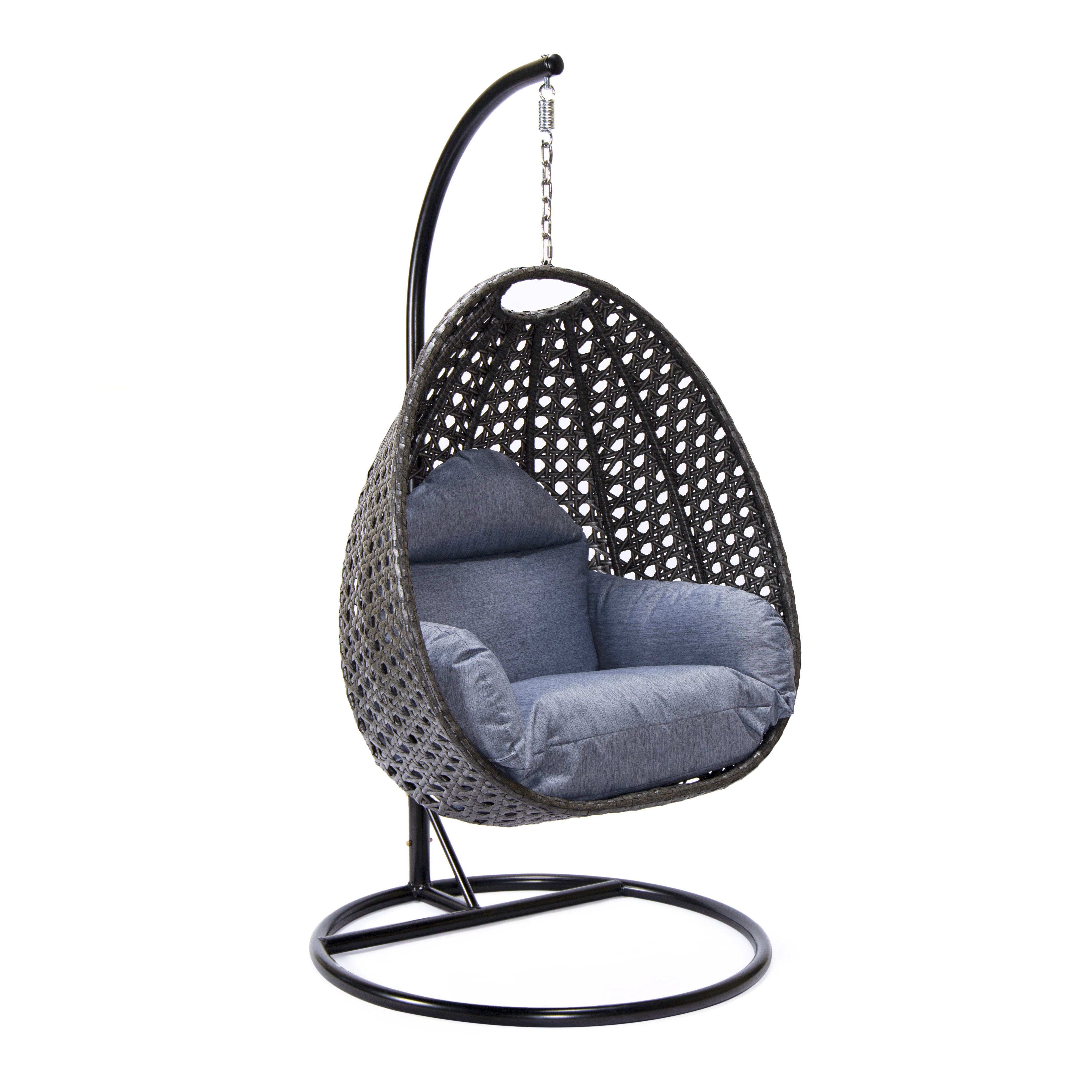 LeisureMod Egg Charcoal Blue Fabric Hanging Swing Chair