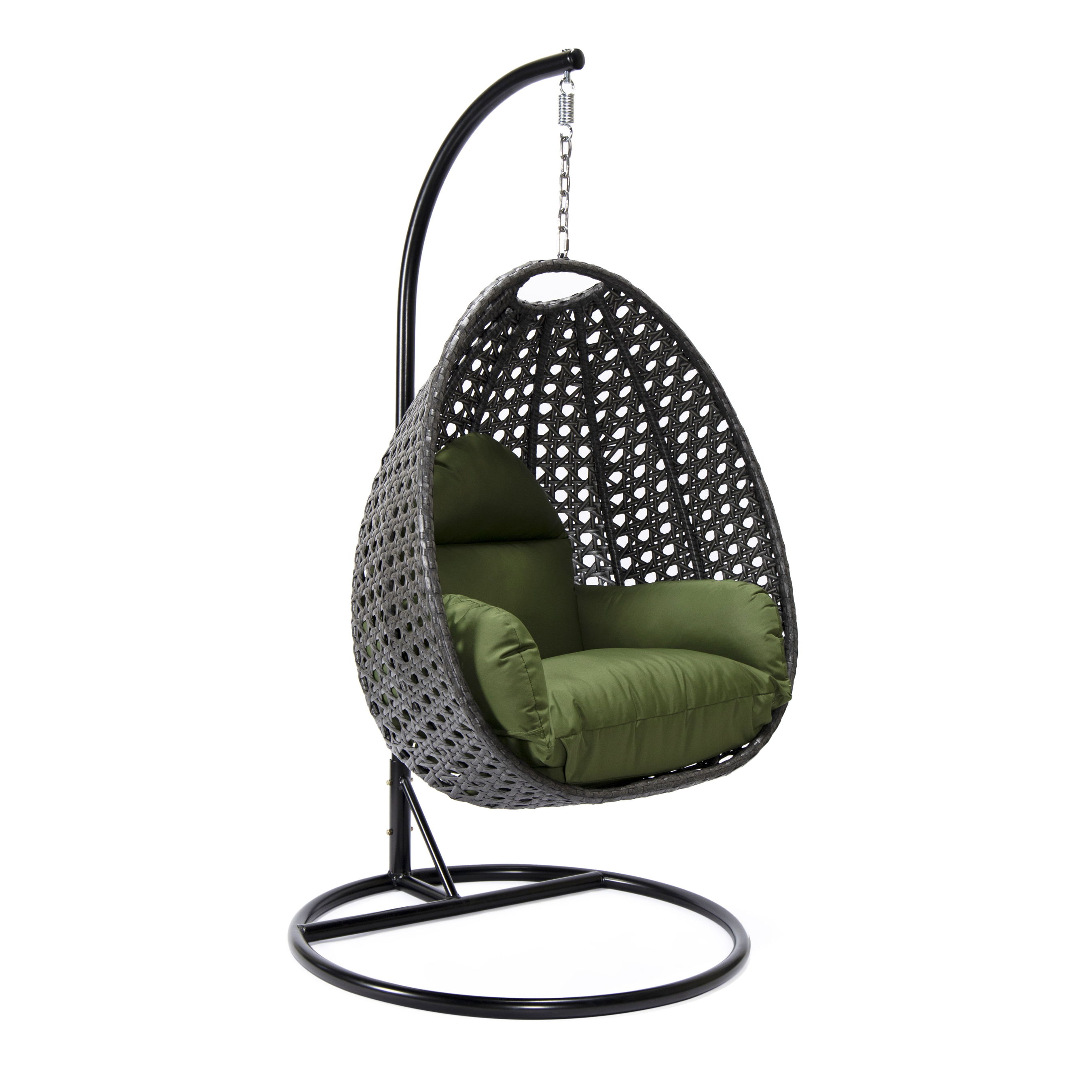 LeisureMod Egg Dark Green Fabric Hanging Swing Chair