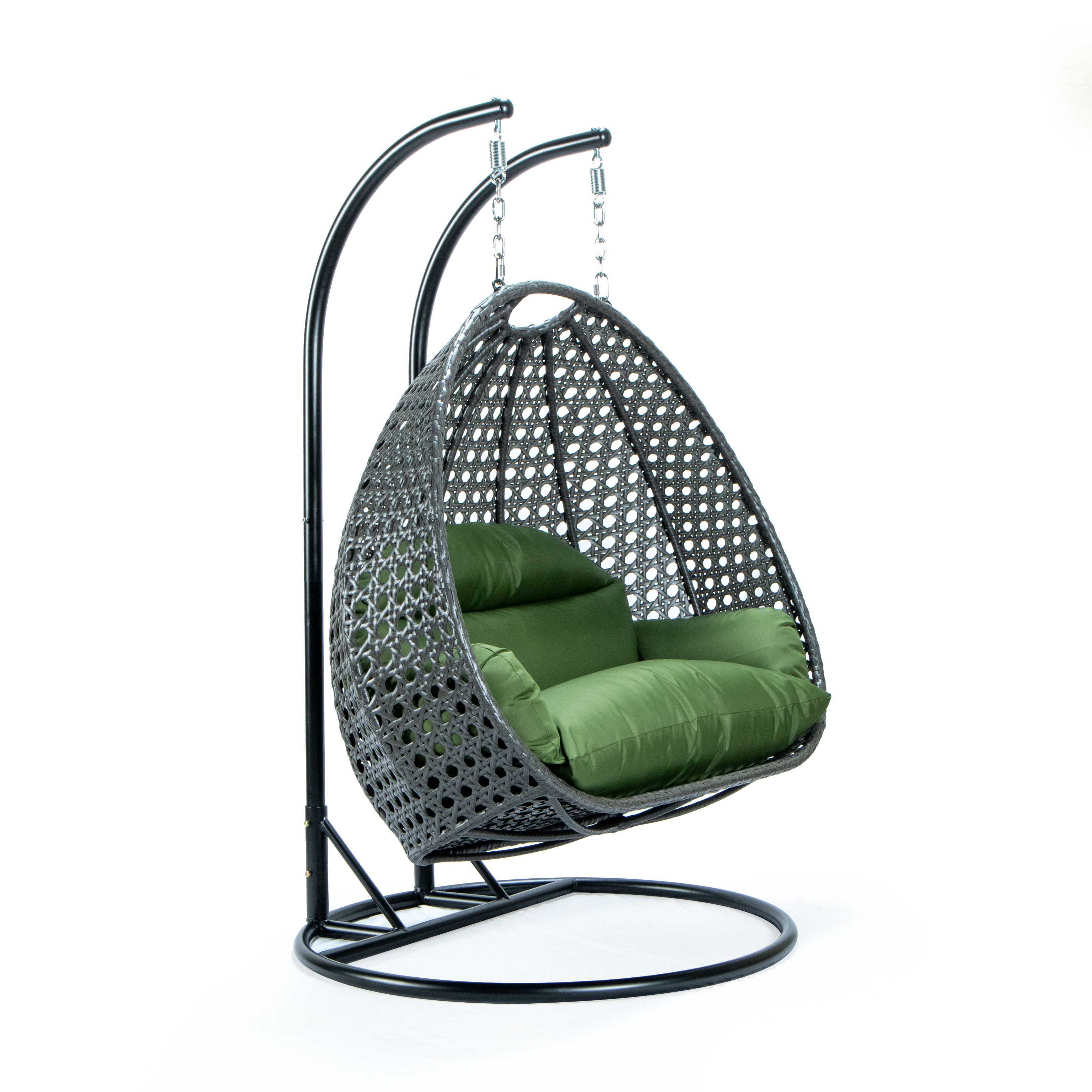 LeisureMod Egg Dark Green Fabric 2 Person Hanging Swing Chair