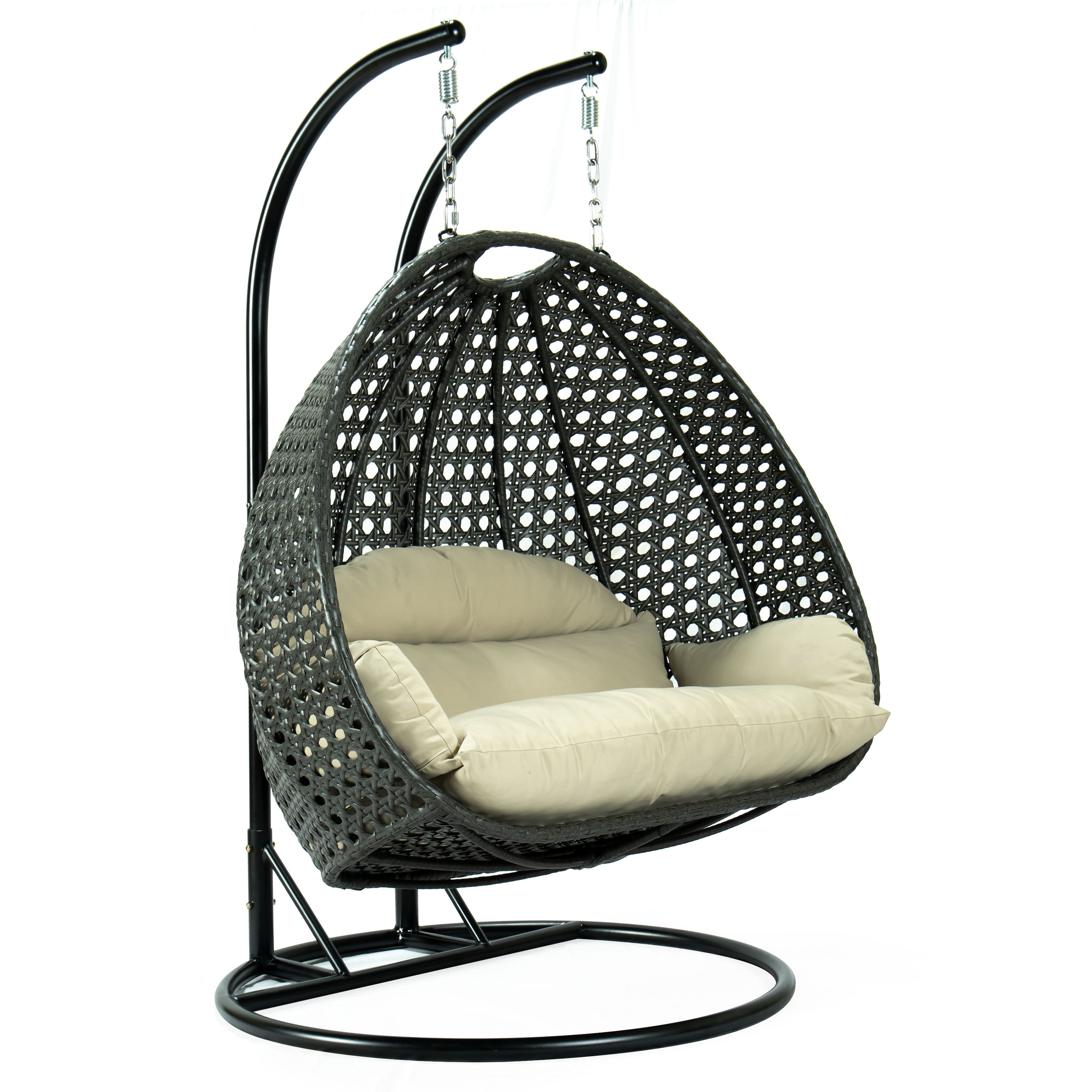 LeisureMod Egg Taupe Fabric 2 Person Hanging Swing Chair