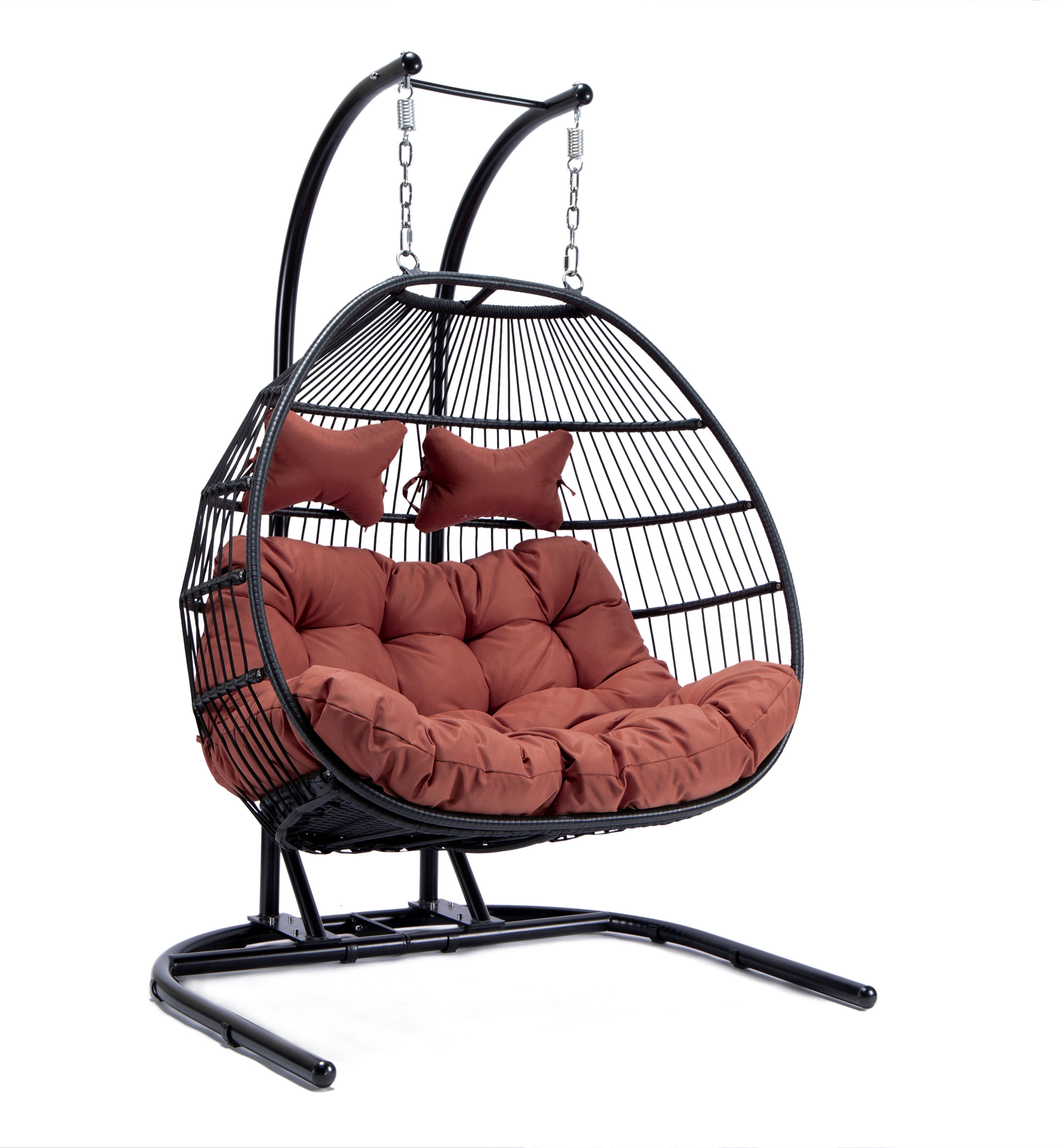 LeisureMod Egg Cherry Fabric 2 Person Double Folding Hanging Swing Chair