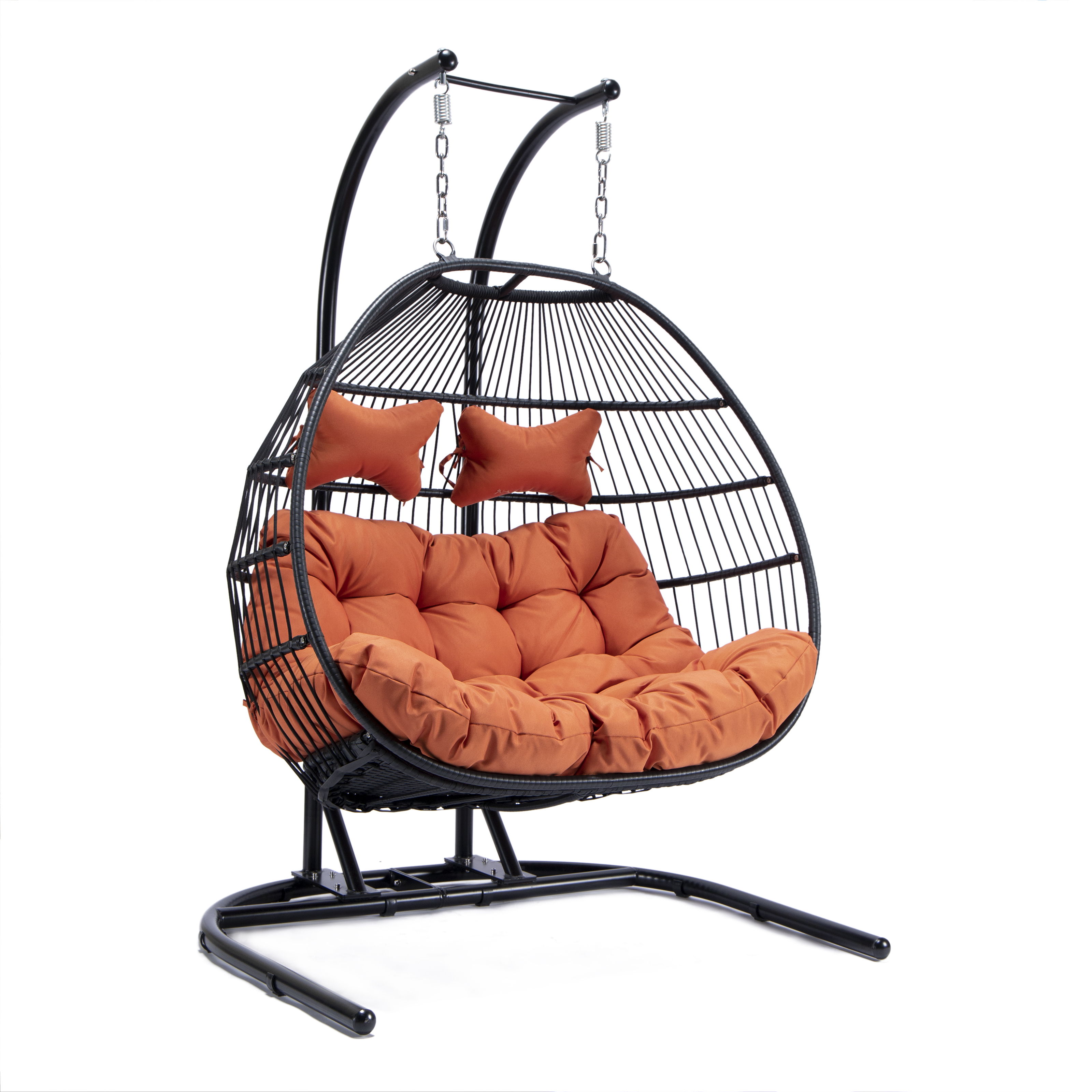 LeisureMod Egg Orange Fabric 2 Person Double Folding Hanging Swing Chair