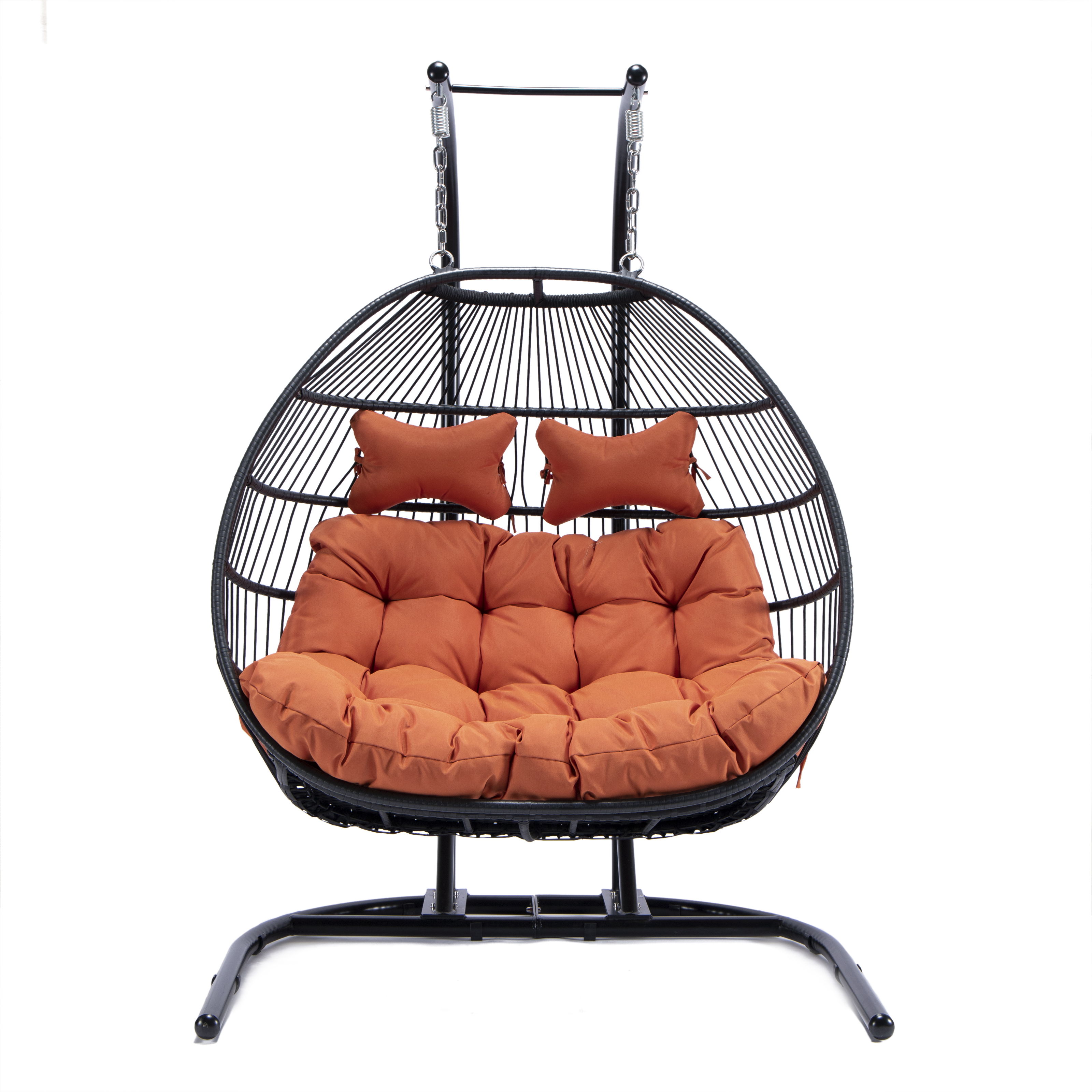 LeisureMod Egg Orange Fabric 2 Person Double Folding Hanging Swing Chair