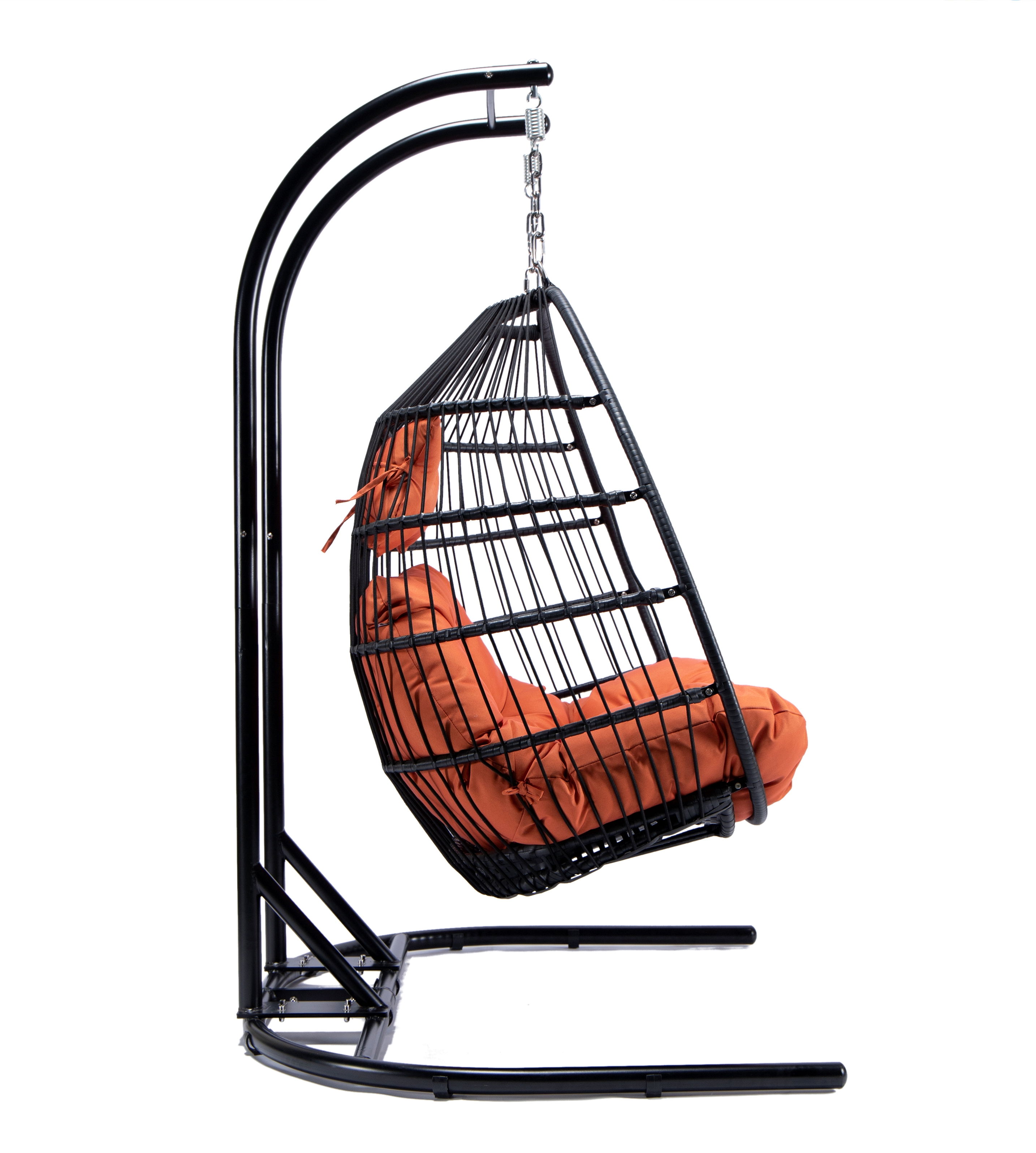 LeisureMod Egg Orange Fabric 2 Person Double Folding Hanging Swing Chair