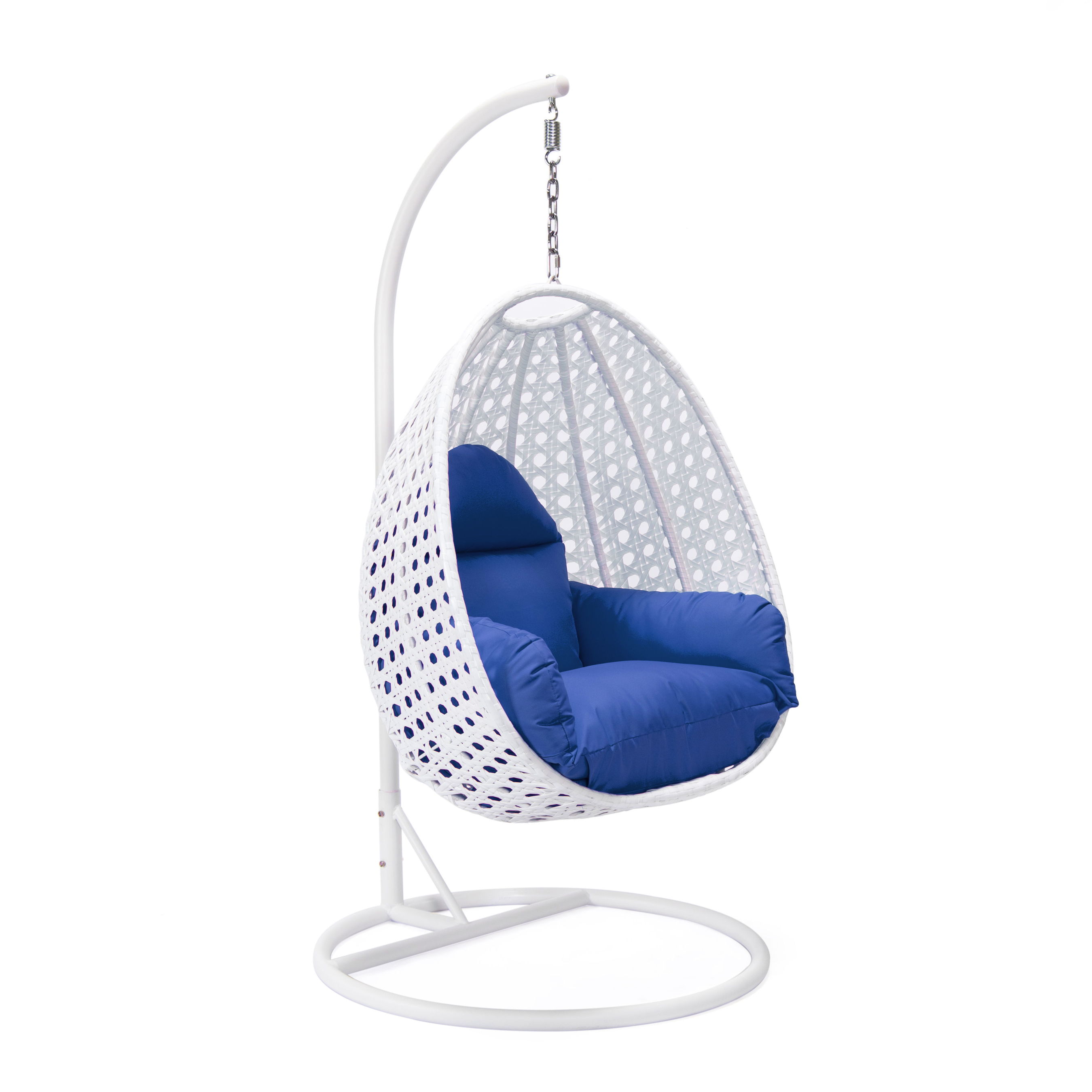 LeisureMod Egg White Blue Hanging Swing Chair