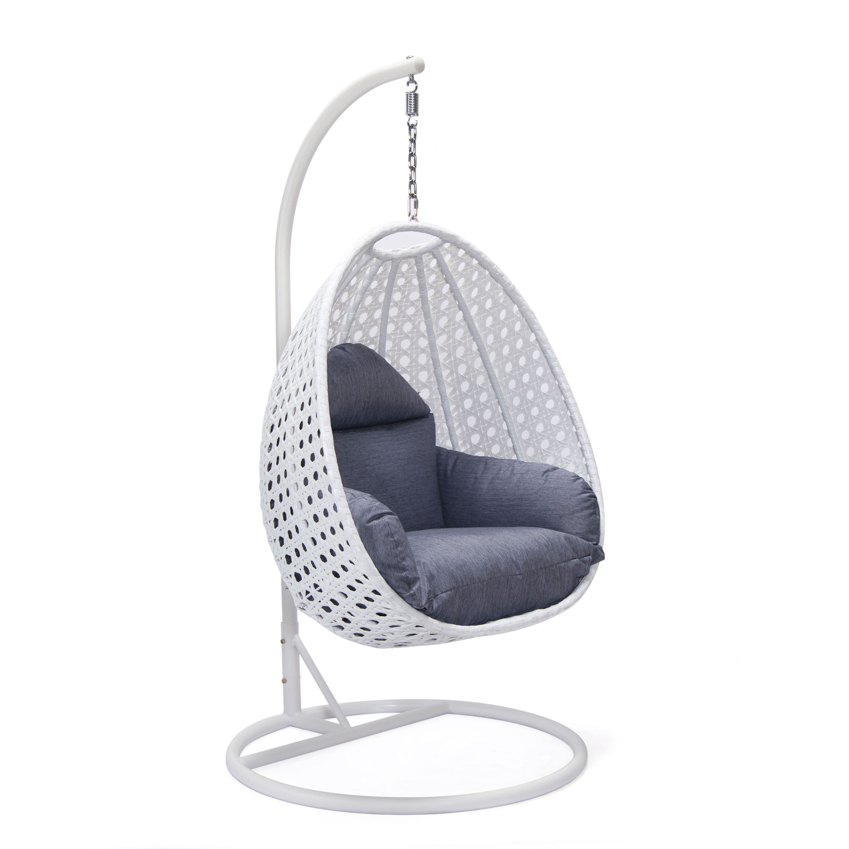 LeisureMod Egg White Charcoal Blue Hanging Swing Chair