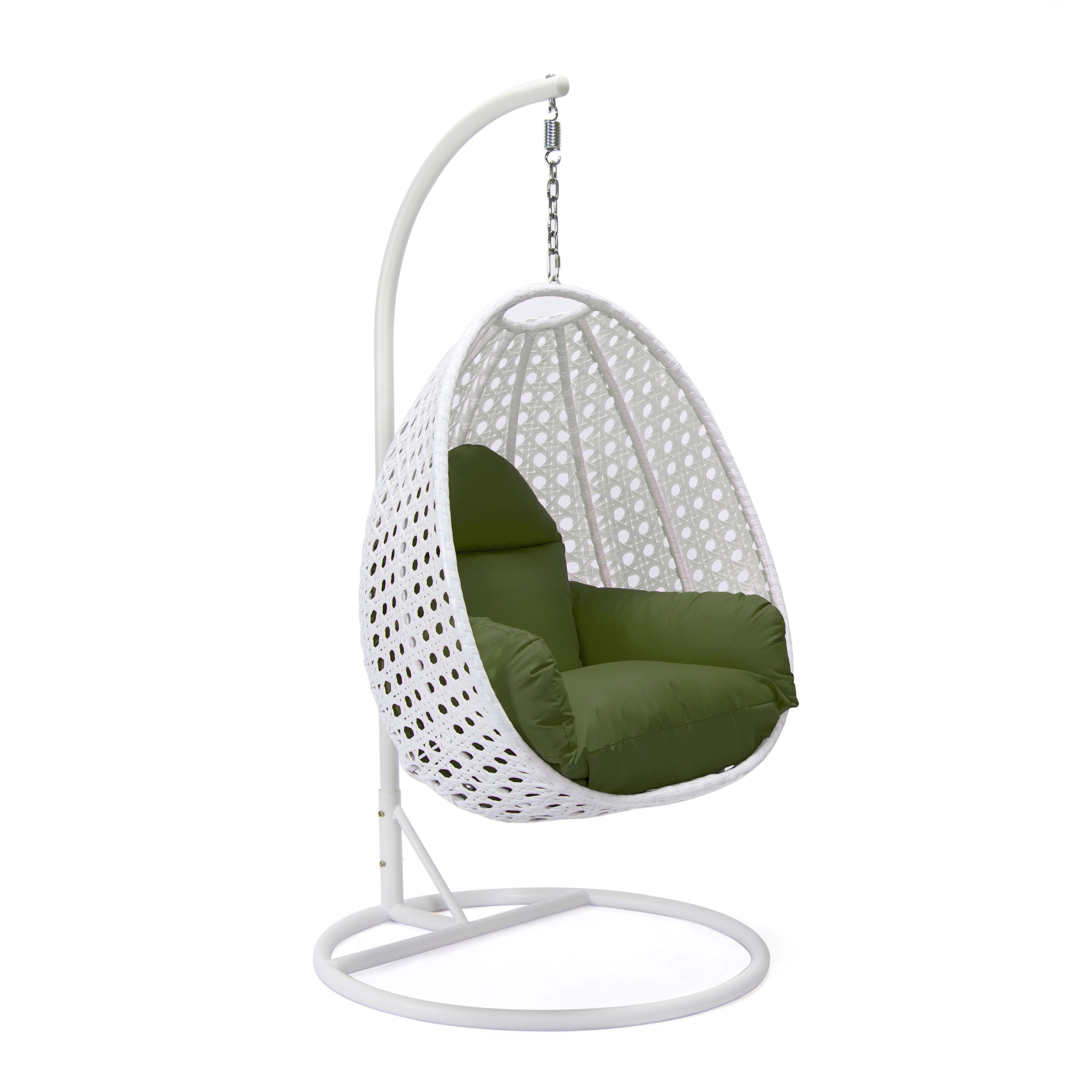 LeisureMod Egg White Dark Green Hanging Swing Chair