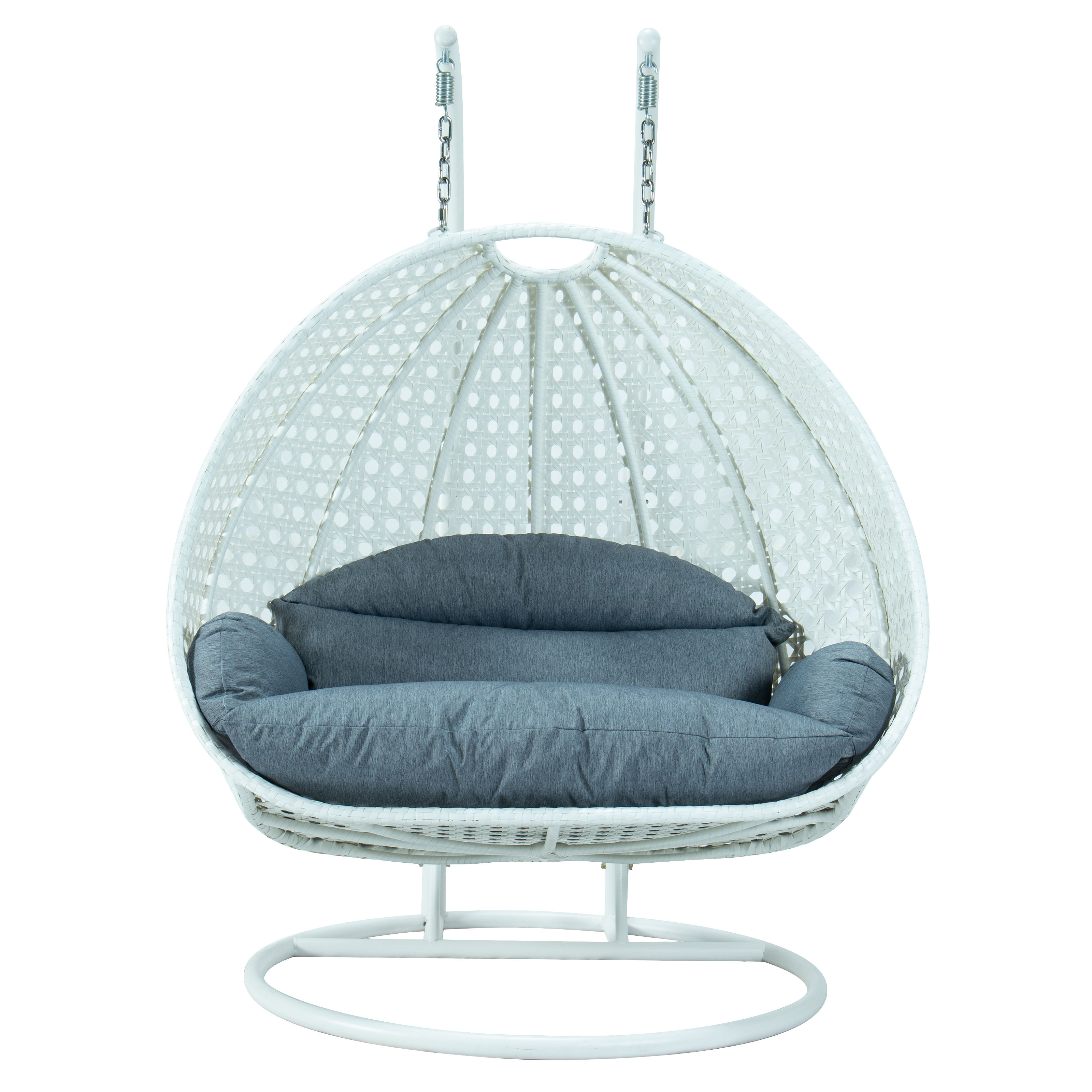 LeisureMod Egg Metal Charcoal Blue 2 Person Hanging Swing Chair