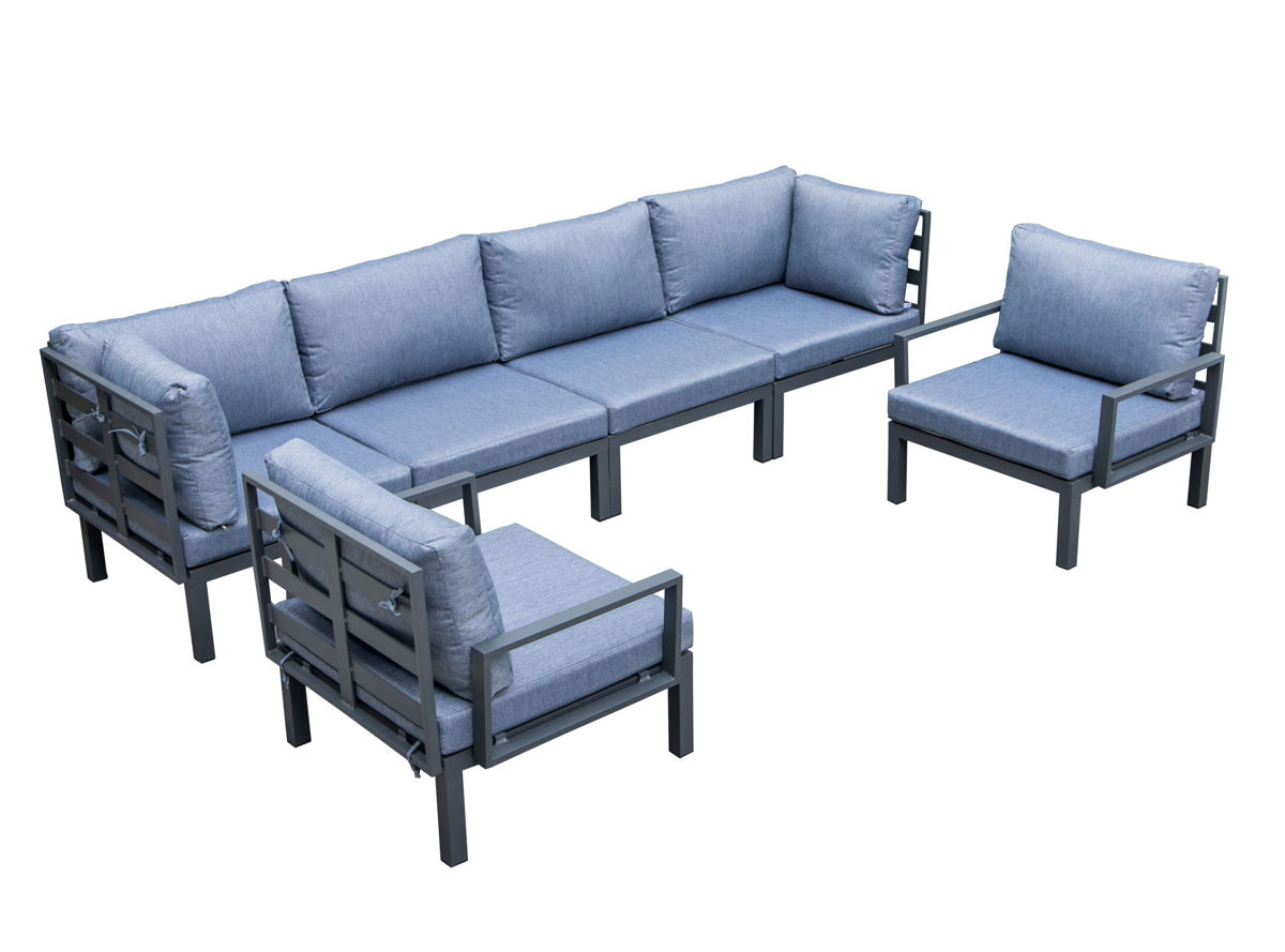 LeisureMod Hamilton Charcoal Blue Cushion 6pc Patio Conversation Set