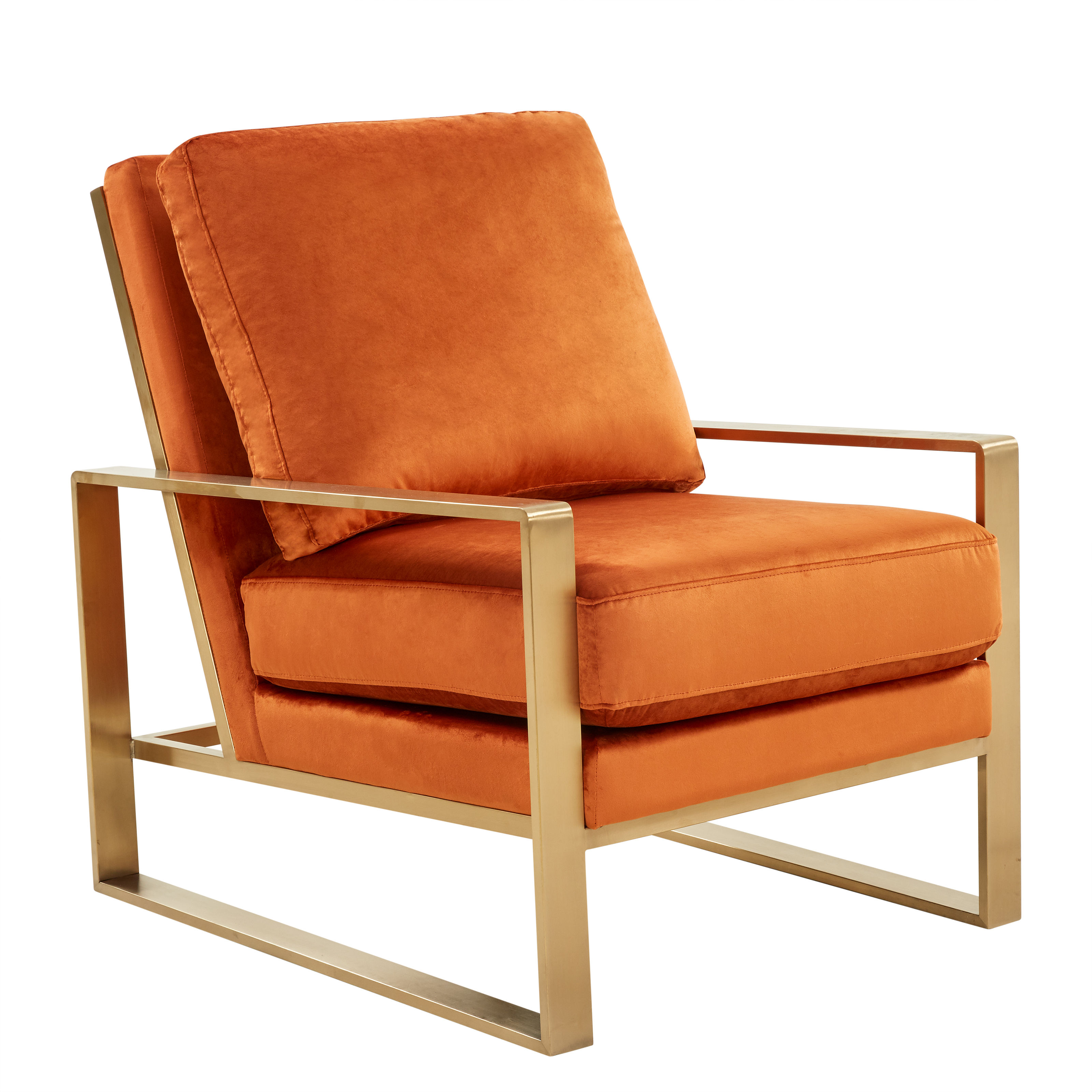 LeisureMod Jefferson Orange Marmalade Velvet Accent Armchair