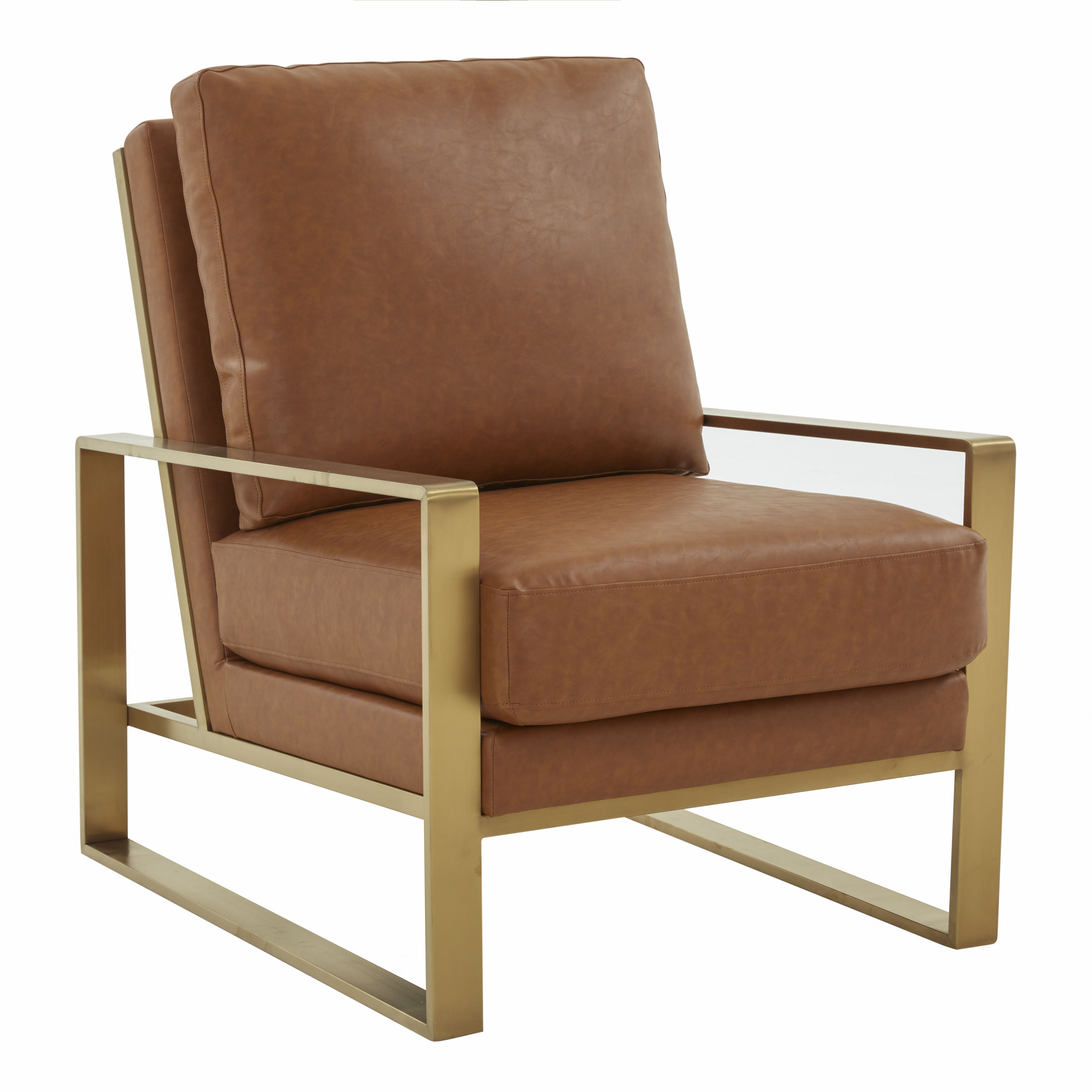 LeisureMod Jefferson Leather Modern Design Accent Armchair With Elegant Gold Frame