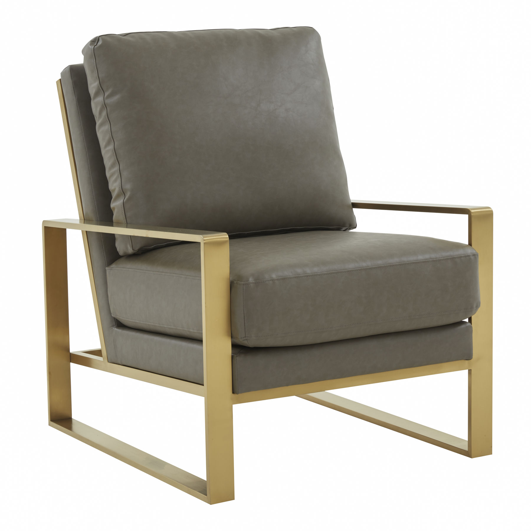 LeisureMod Jefferson Leather Modern Design Accent Armchair With Elegant Gold Frame