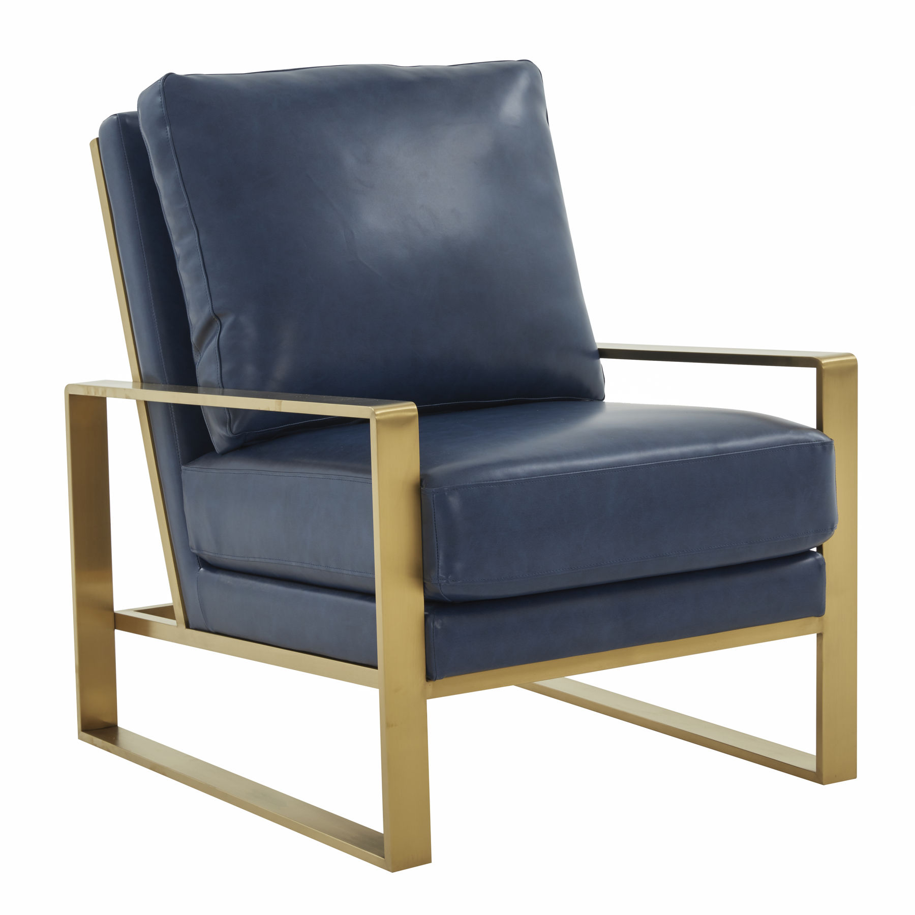 LeisureMod Jefferson Leather Modern Design Accent Armchair With Elegant Gold Frame