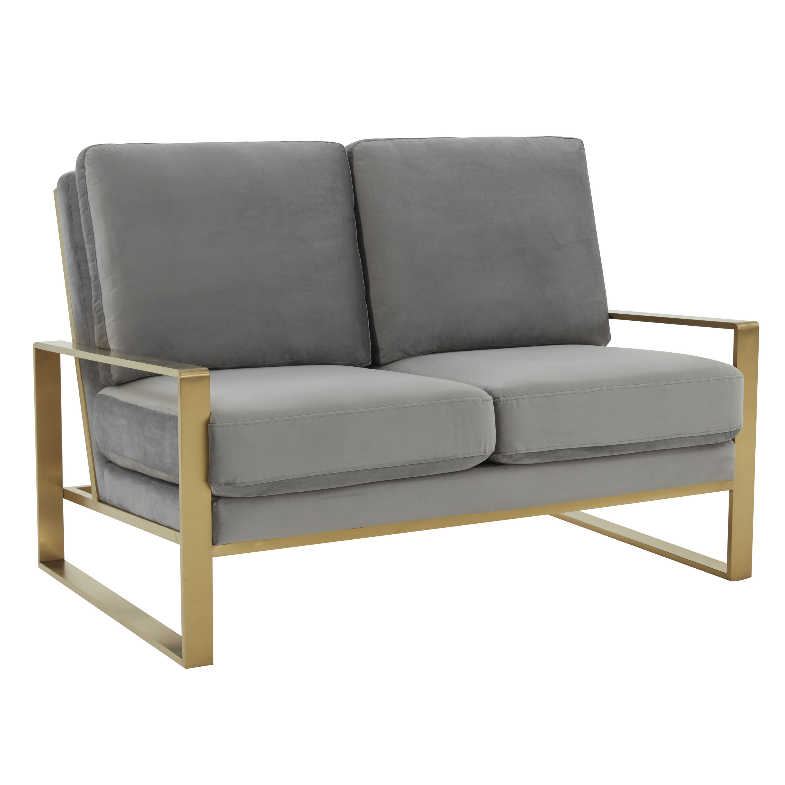 Leisuremod Jefferson Contemporary Modern Velvet Loveseat With Gold Frame
