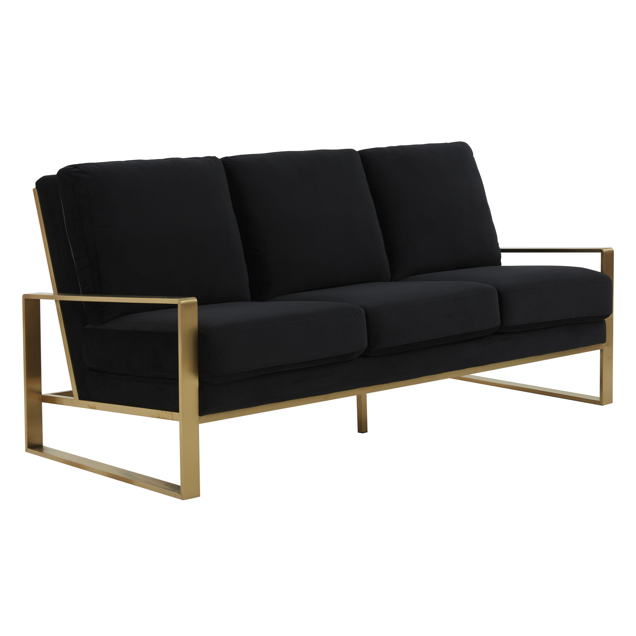 LeisureMod Jefferson Black Velvet Gold 2pc Living Room Set