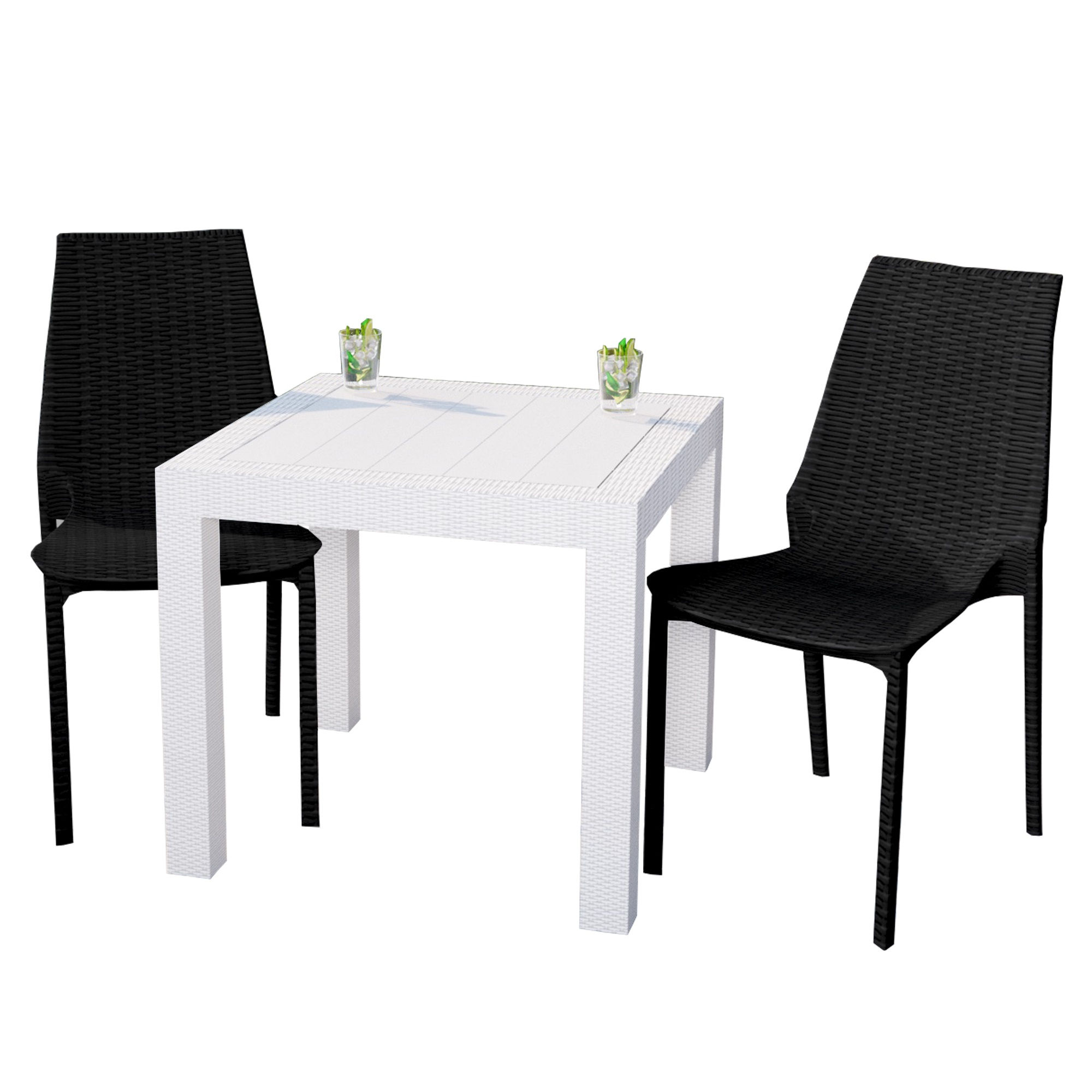 LeisureMod Kent White Black 3pc Outdoor Dining Set