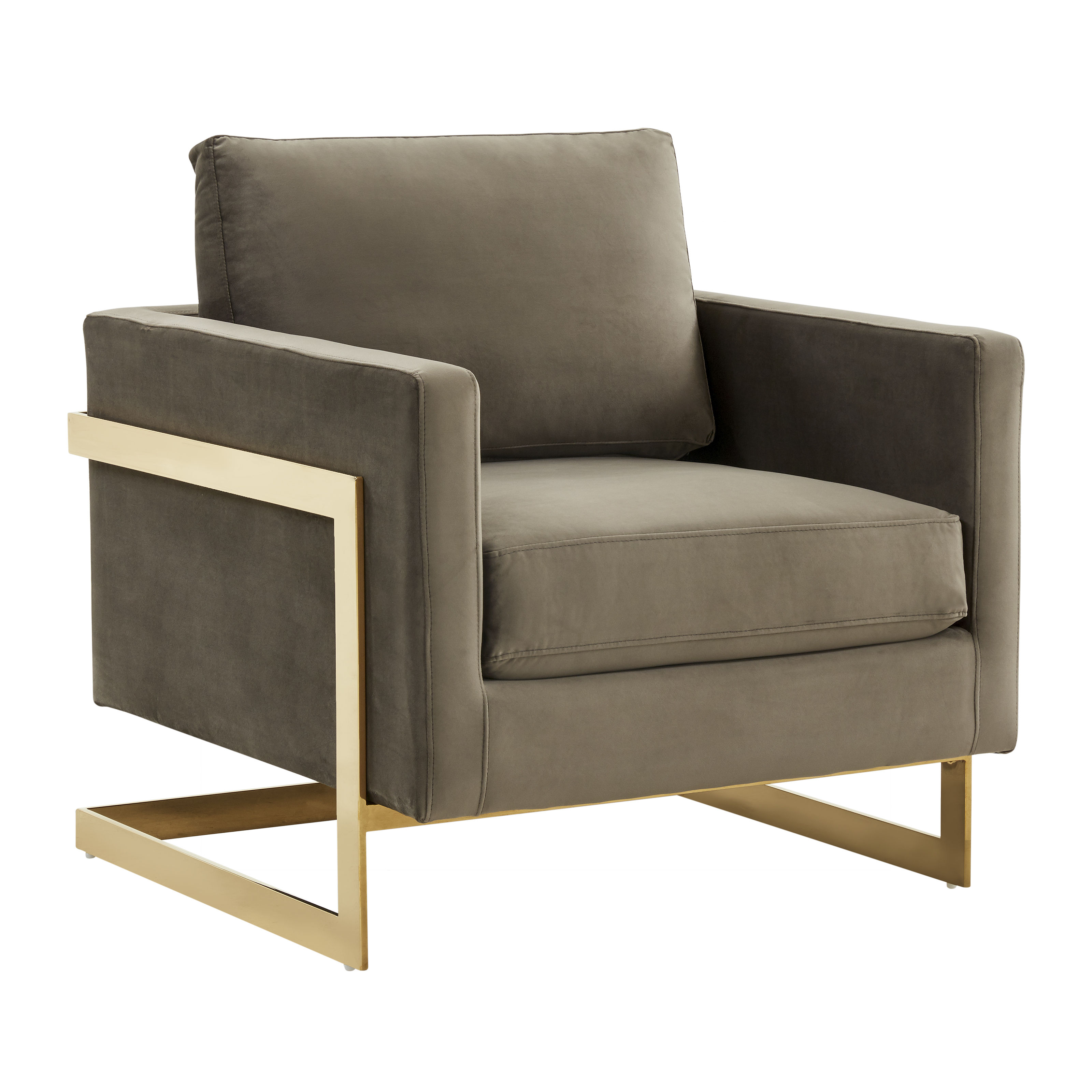 LeisureMod Lincoln Velvet Accent Armchair With Gold Frame