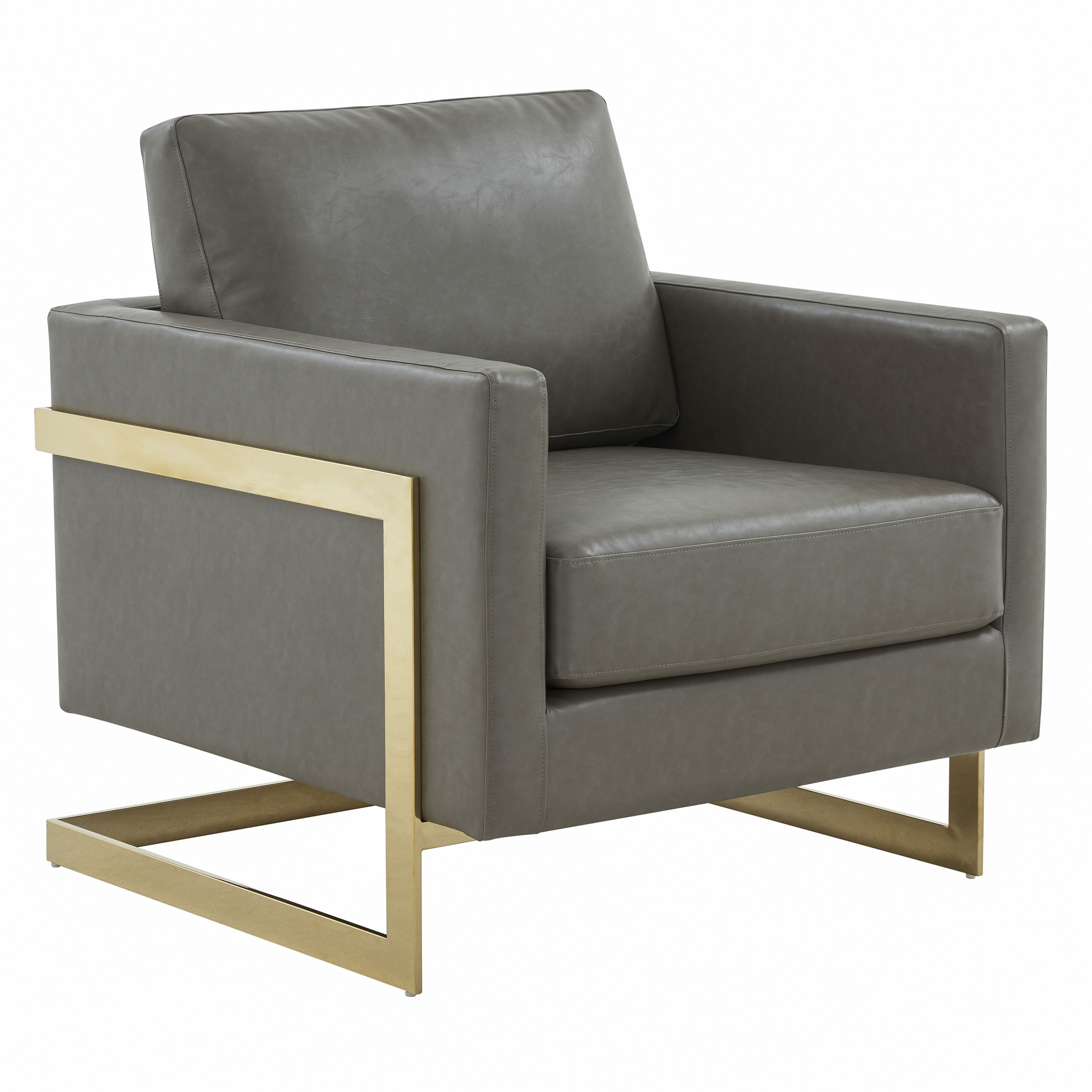 LeisureMod Lincoln Leather Accent Armchair With Gold Frame