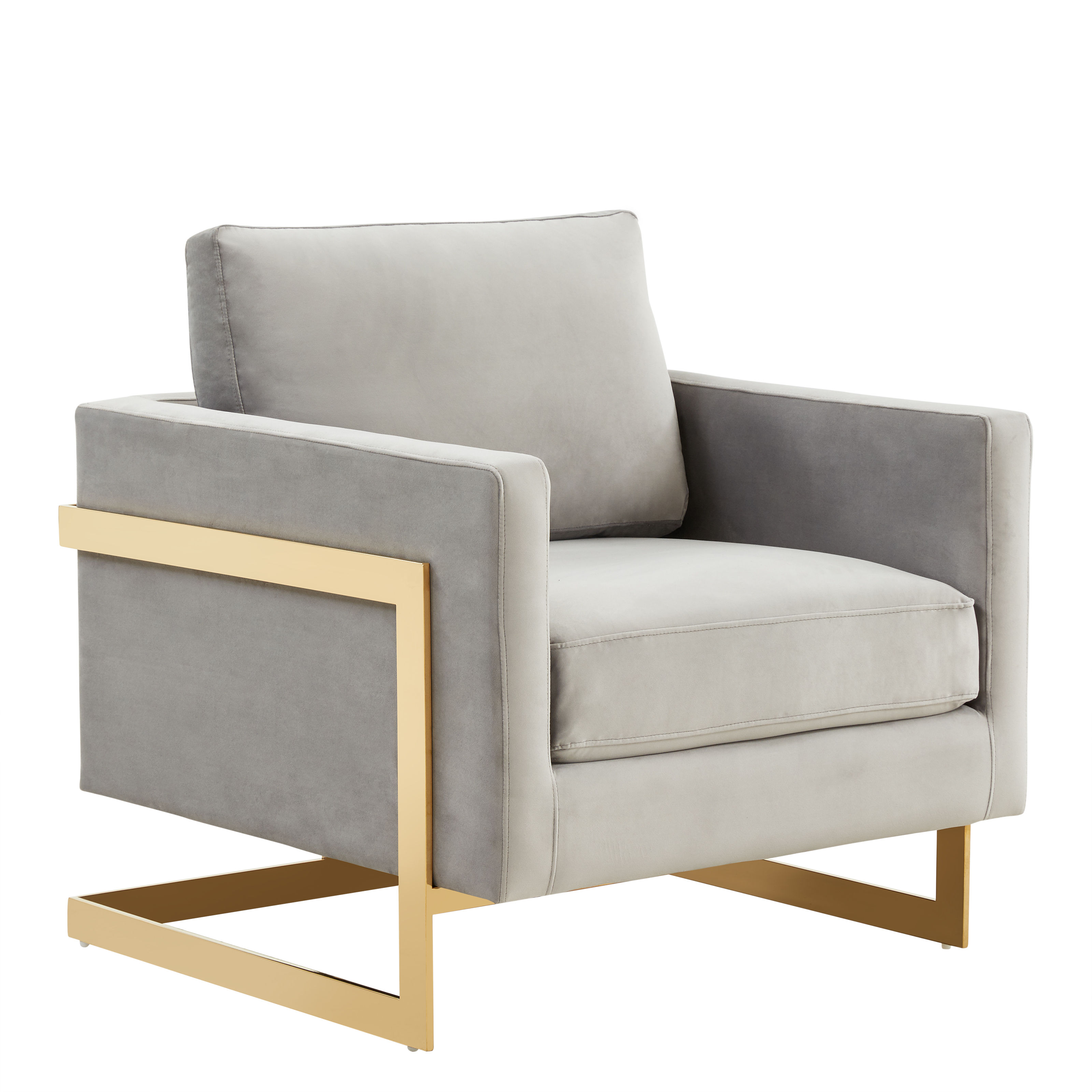 LeisureMod Lincoln Velvet Accent Armchair With Gold Frame