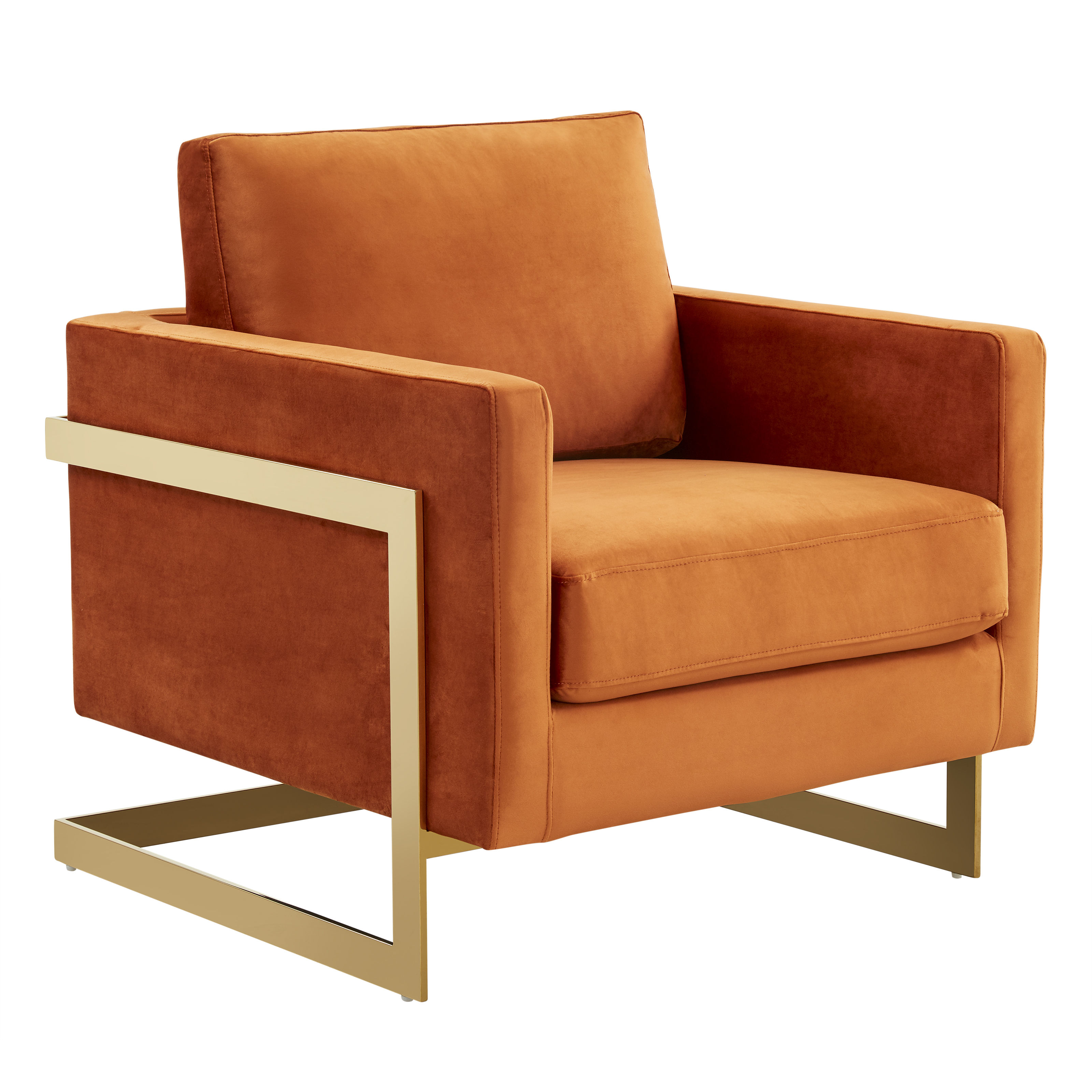 LeisureMod Lincoln Velvet Accent Armchair With Gold Frame