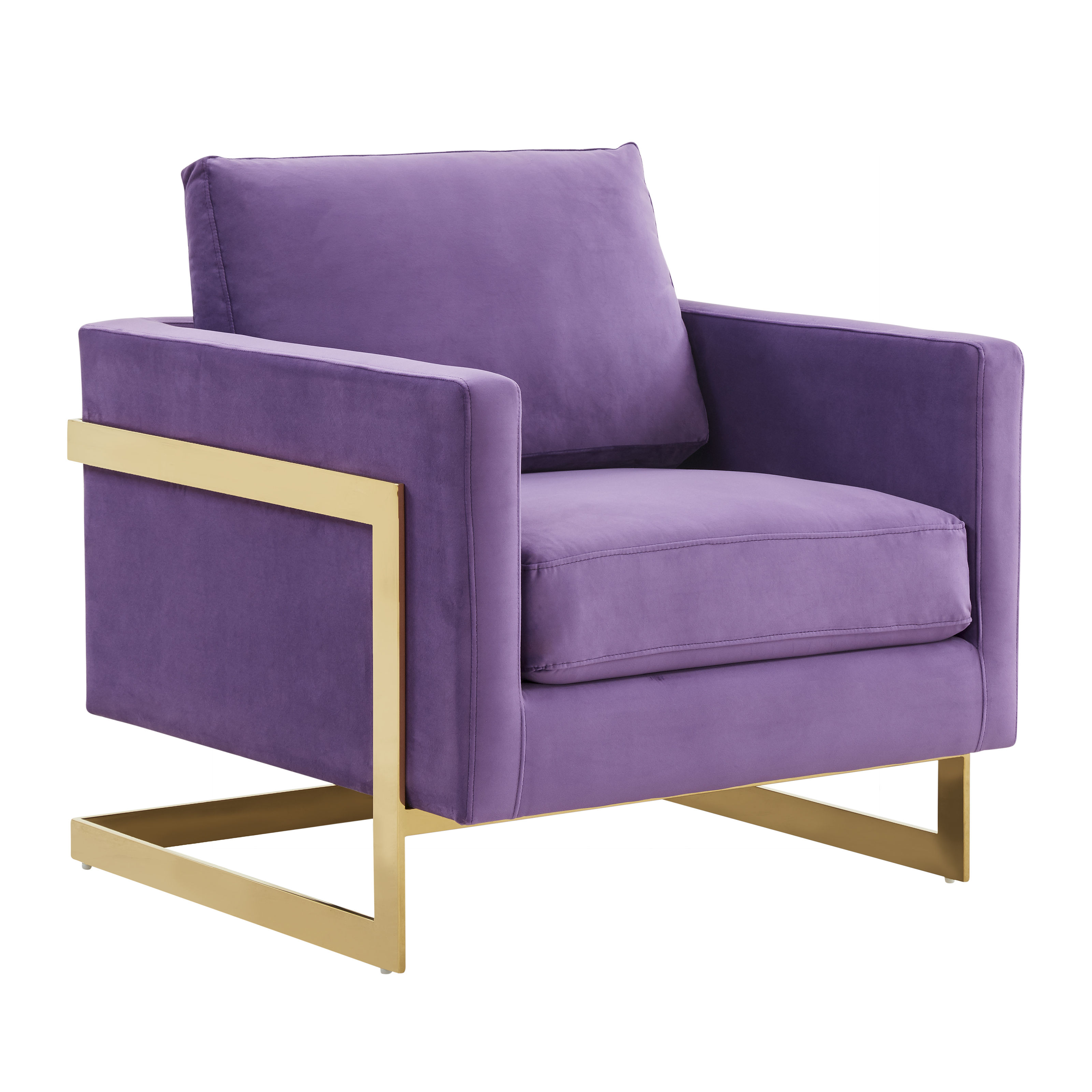 LeisureMod Lincoln Velvet Accent Armchair With Gold Frame