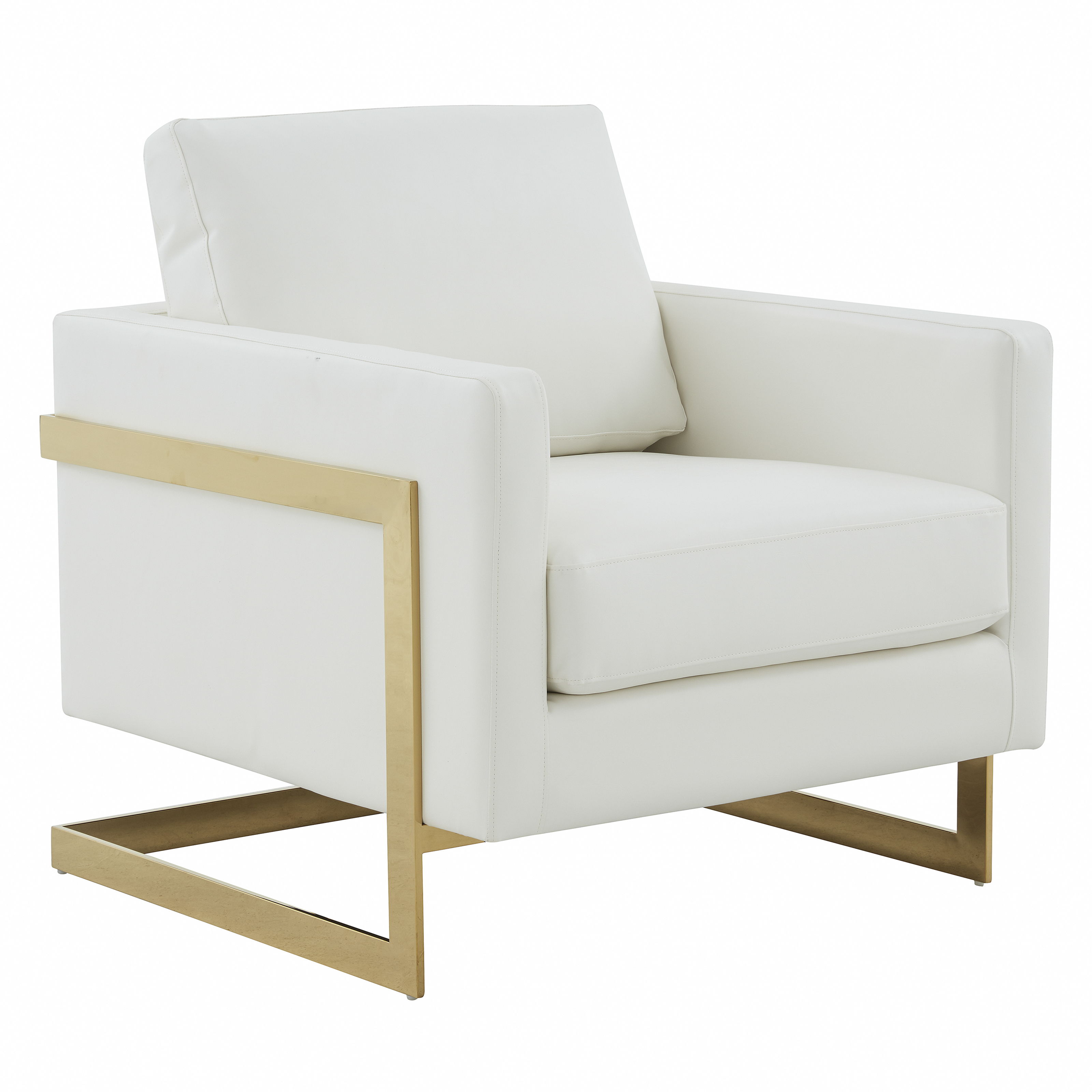 LeisureMod Lincoln White Leather Accent Armchair