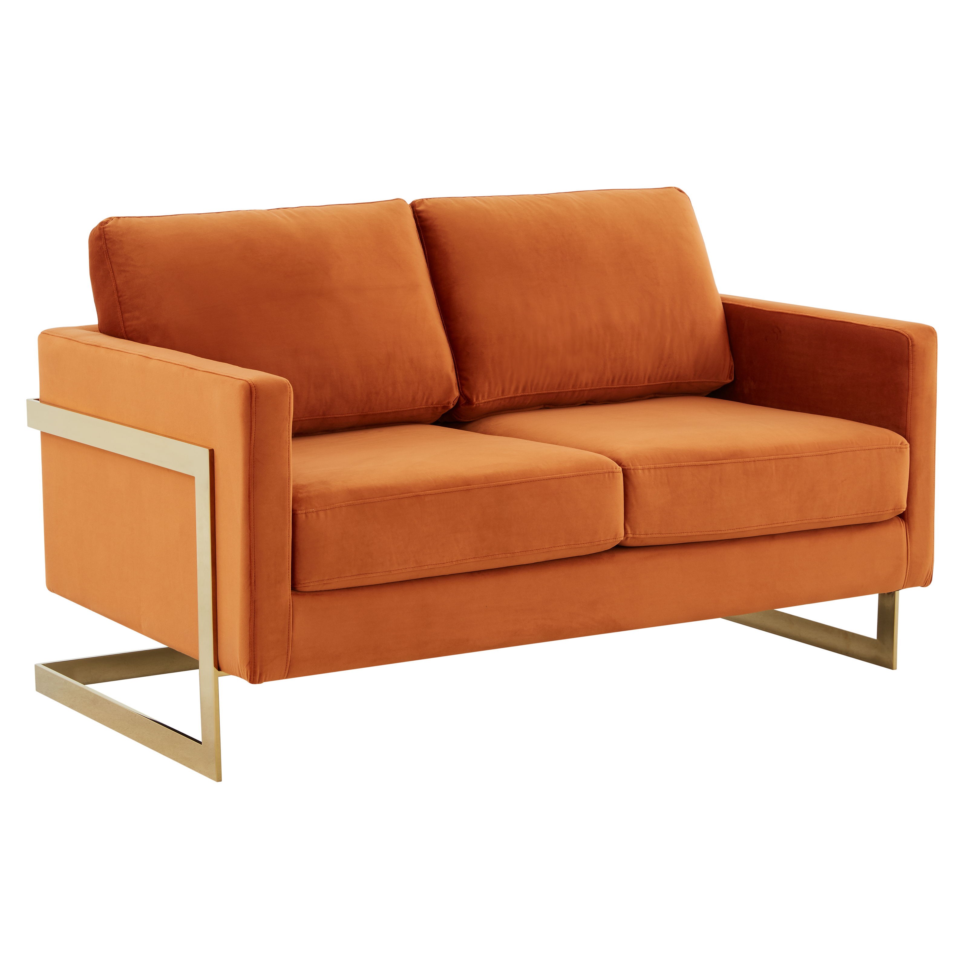 LeisureMod Lincoln Modern Mid-Century Upholstered Velvet Loveseat with Gold Frame