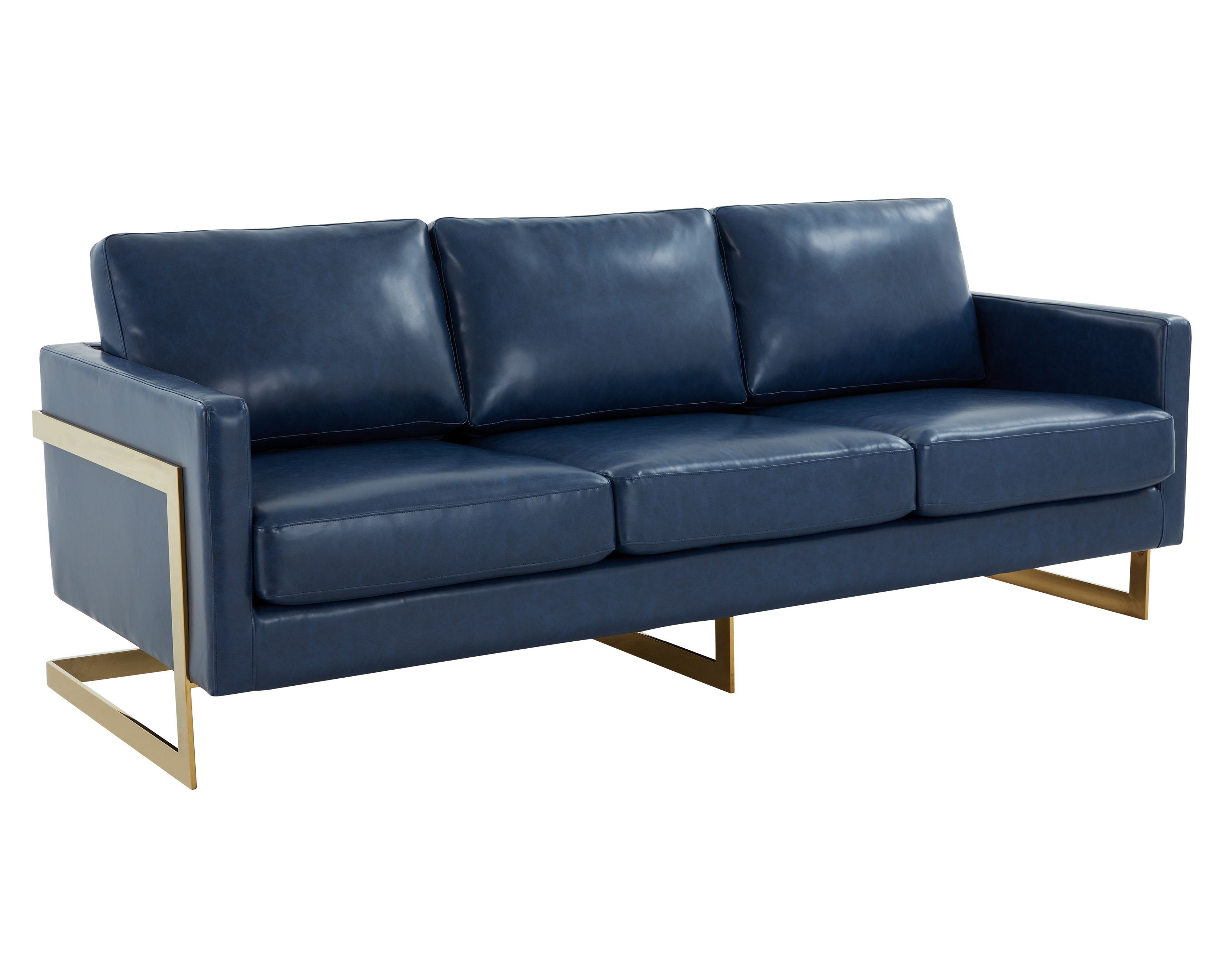 LeisureMod Lincoln Navy Blue Leather Sofa