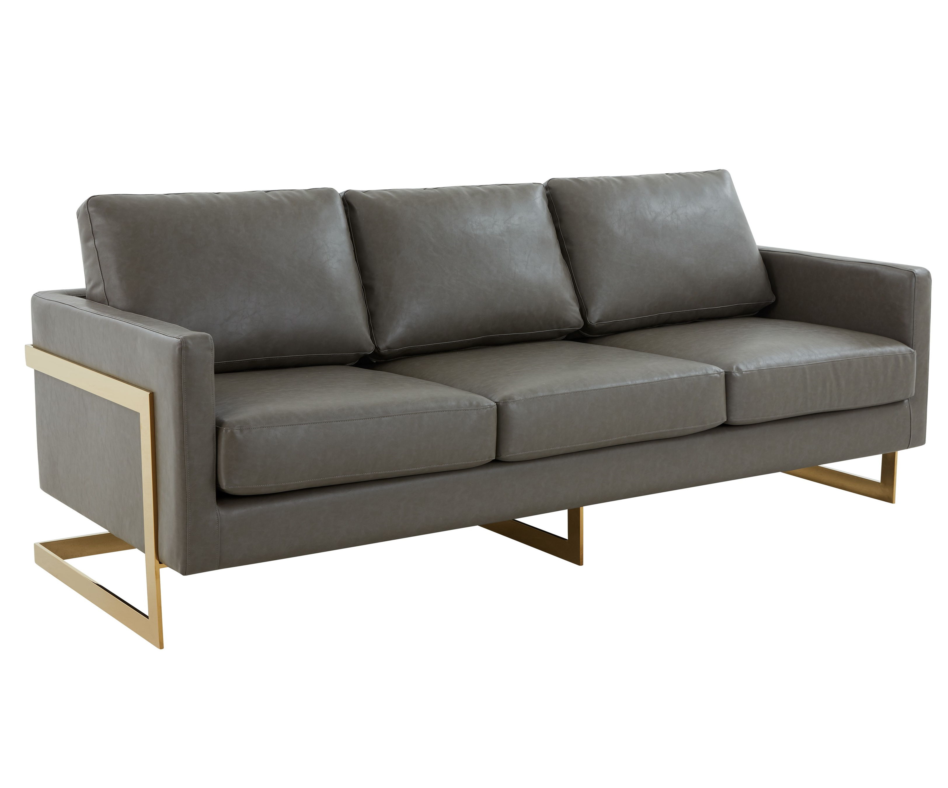 LeisureMod Lincoln Grey Leather Sofa