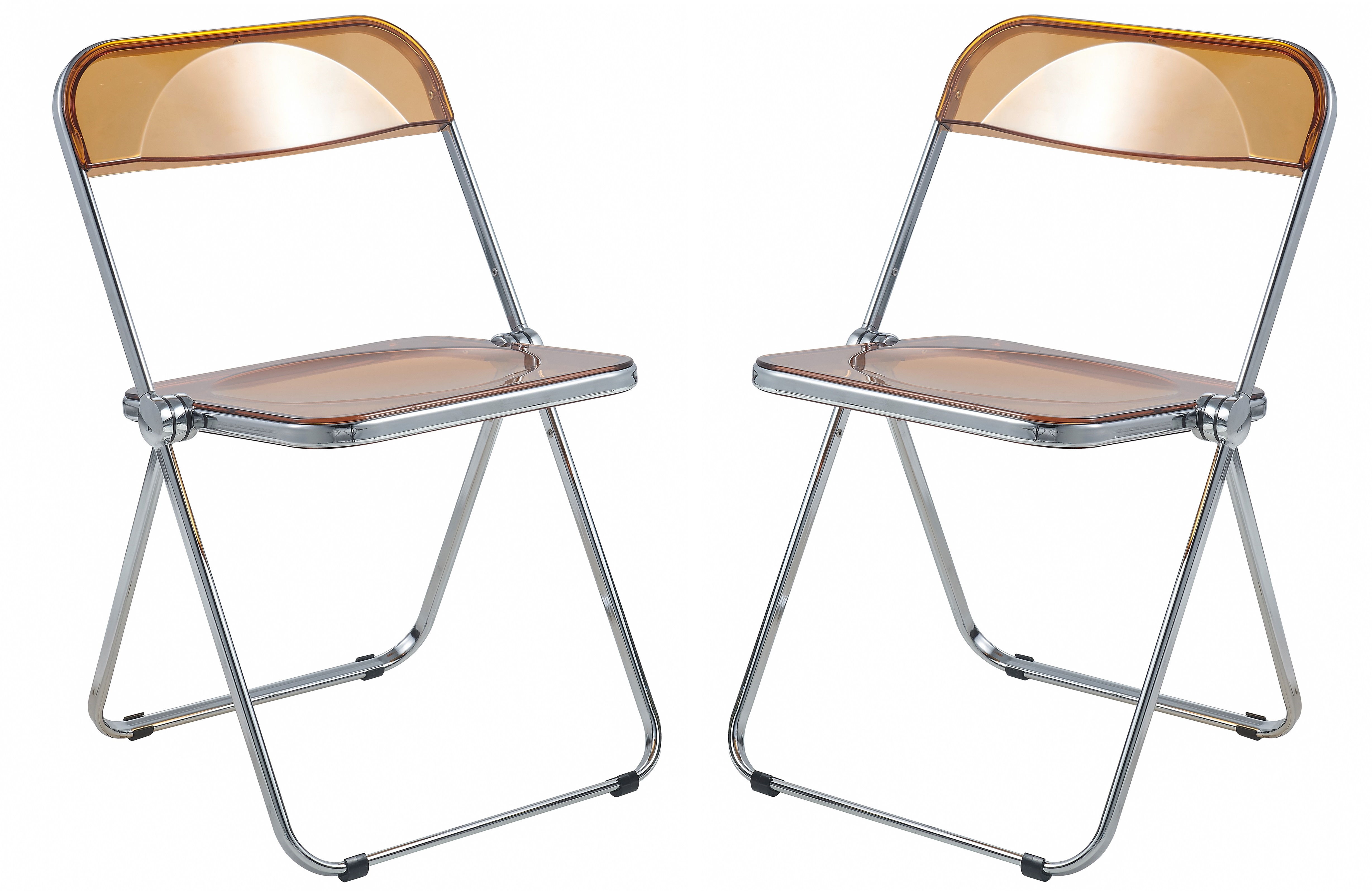 2 LeisureMod Lawrence Tangerine Folding Chairs with Metal Frame