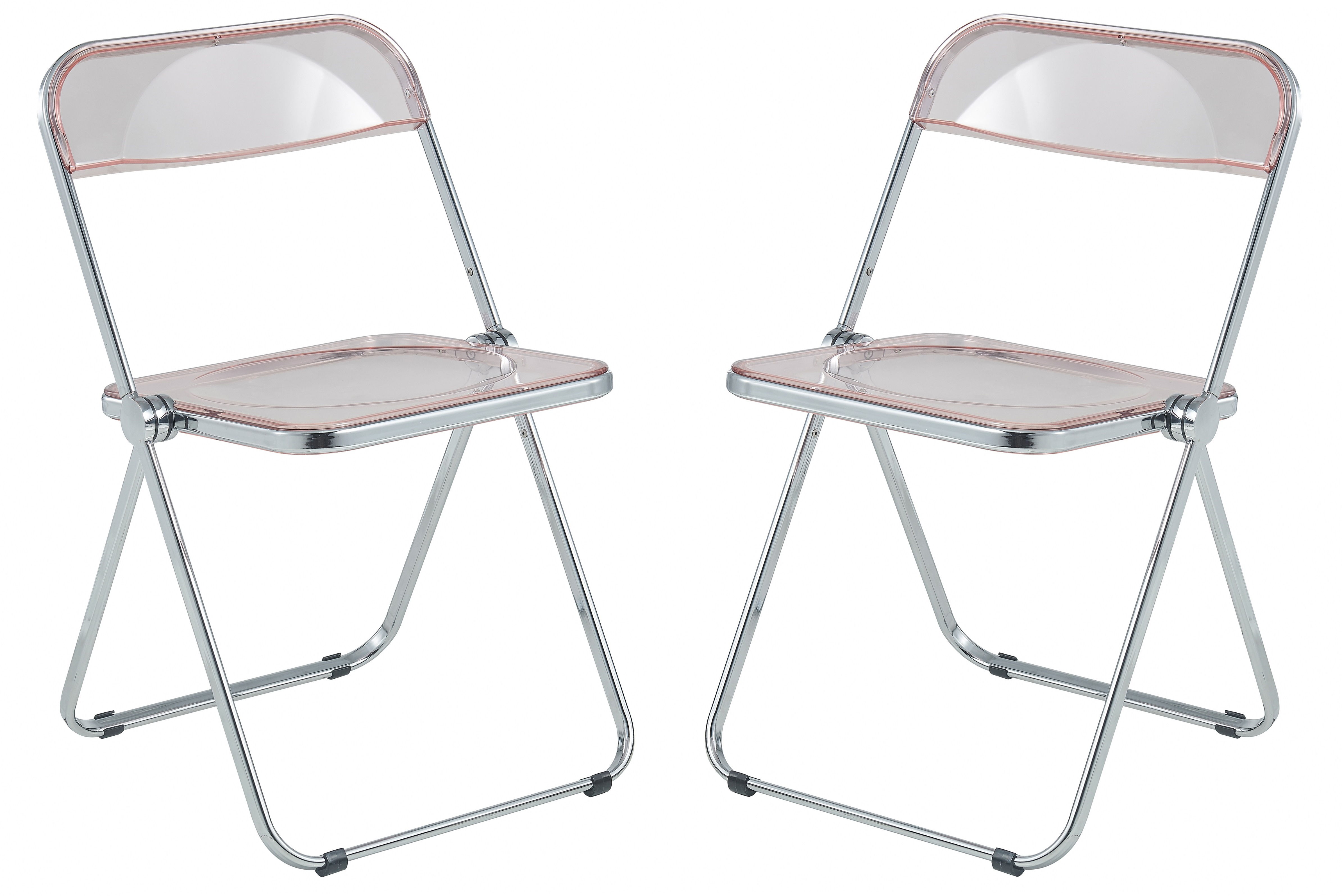 2 LeisureMod Lawrence Rose Pink Folding Chairs with Metal Frame