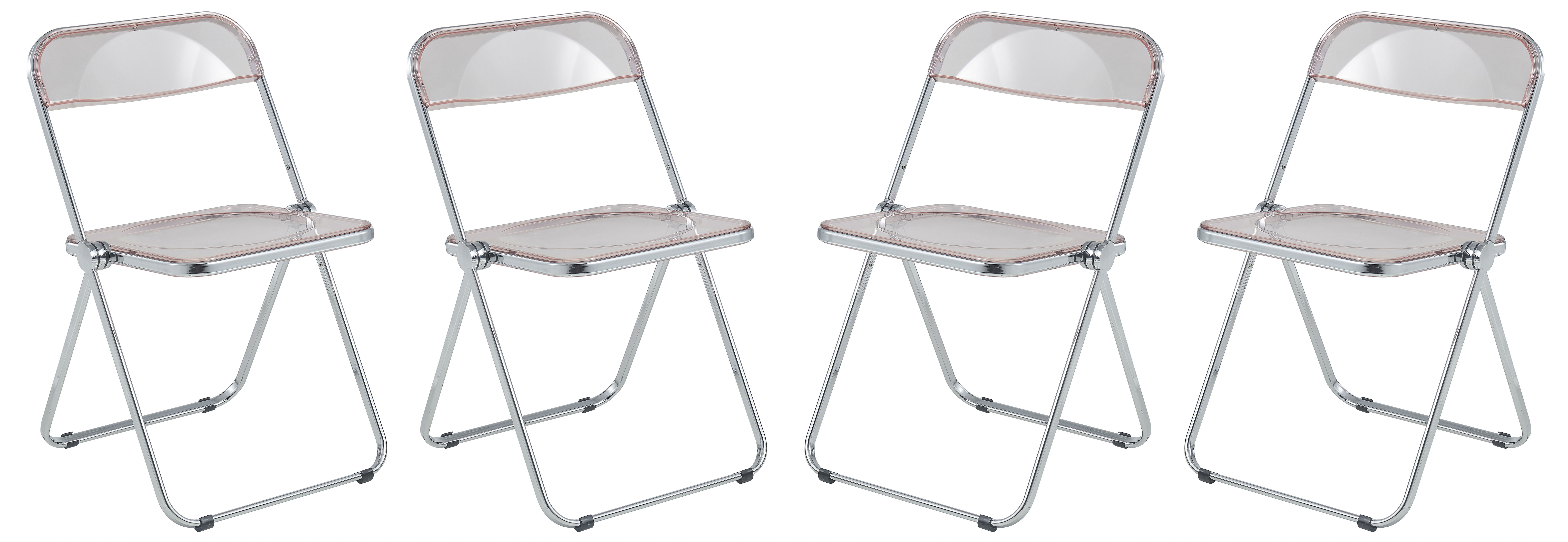 4 LeisureMod Lawrence Rose Pink Folding Chairs with Metal Frame