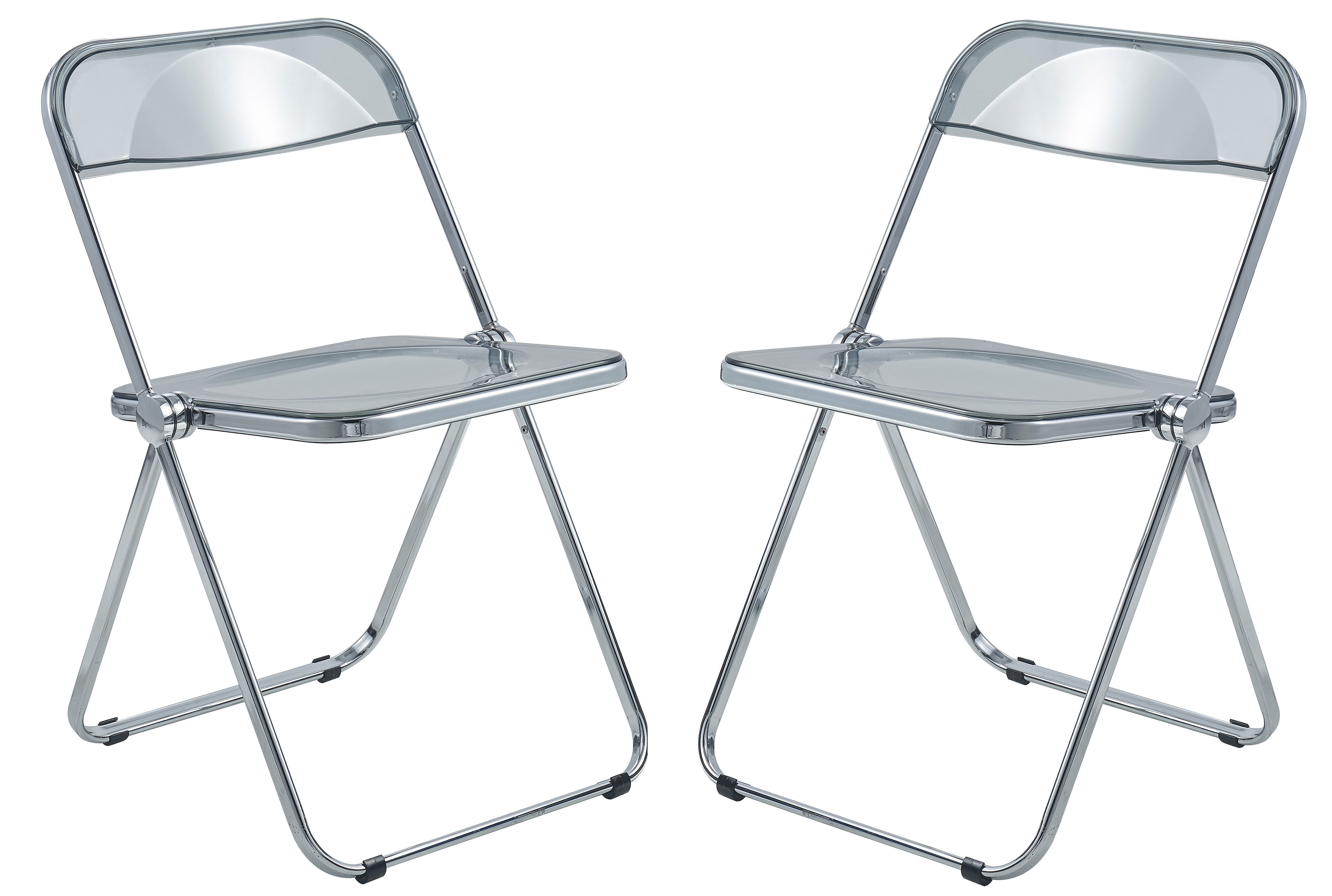 2 LeisureMod Lawrence Transparent Black Folding Chairs with Metal Frame