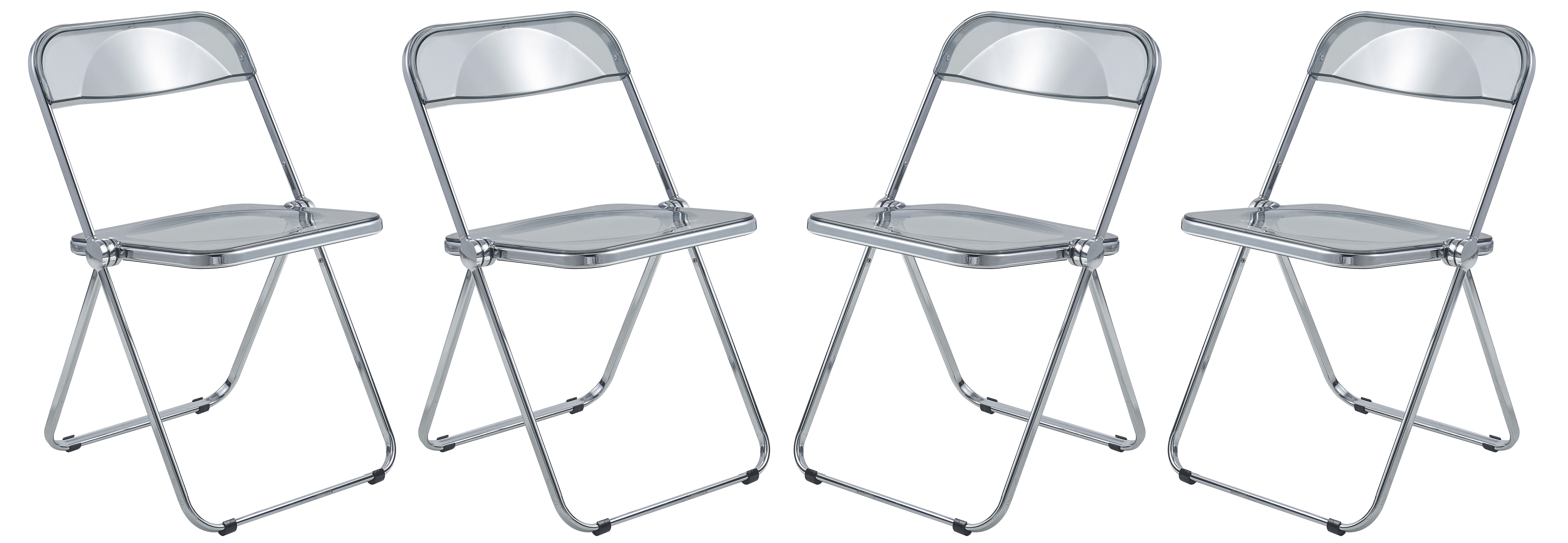 4 LeisureMod Lawrence Transparent Black Folding Chairs with Metal Frame