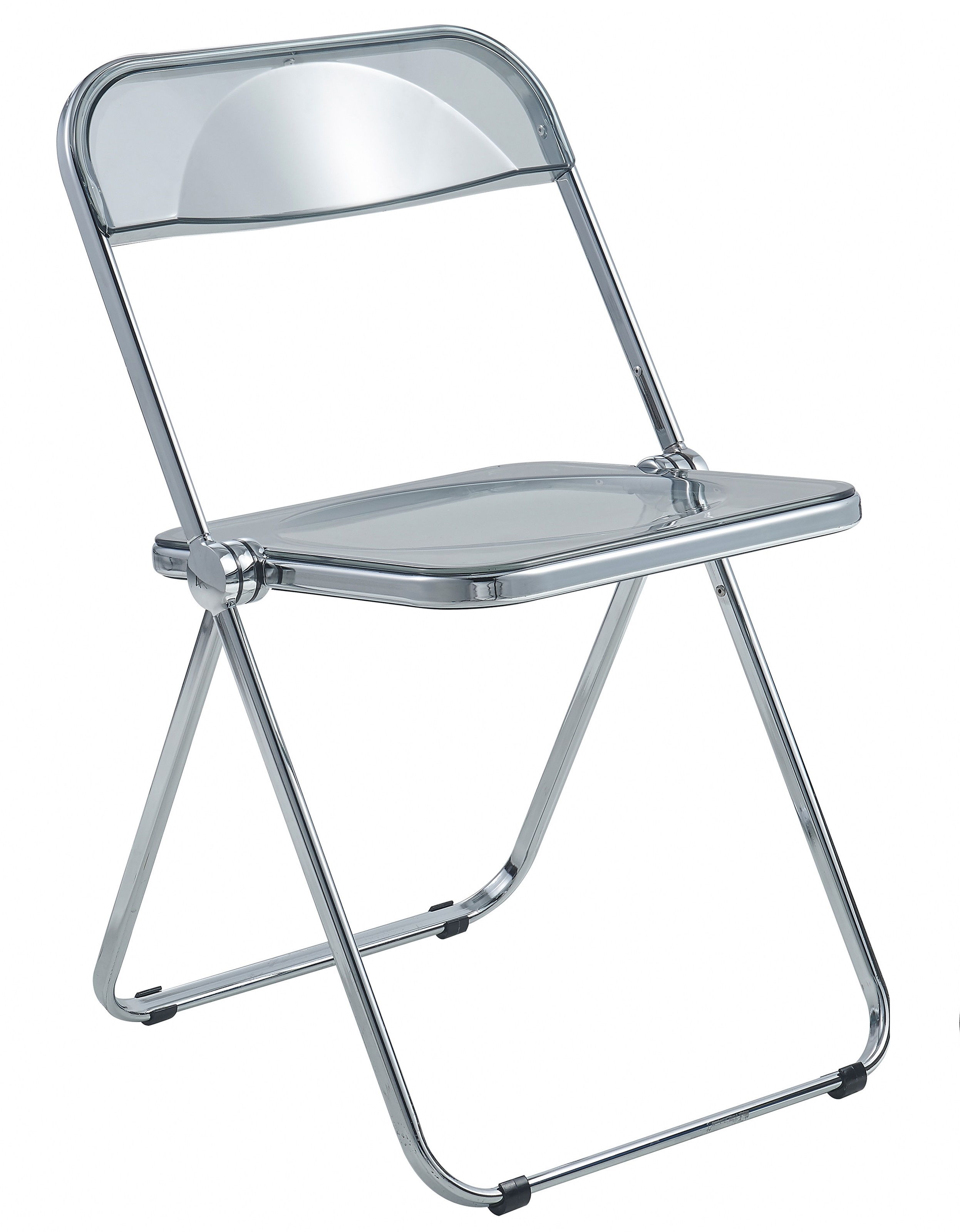 LeisureMod Lawrence Transparent Black Folding Chair with Metal Frame