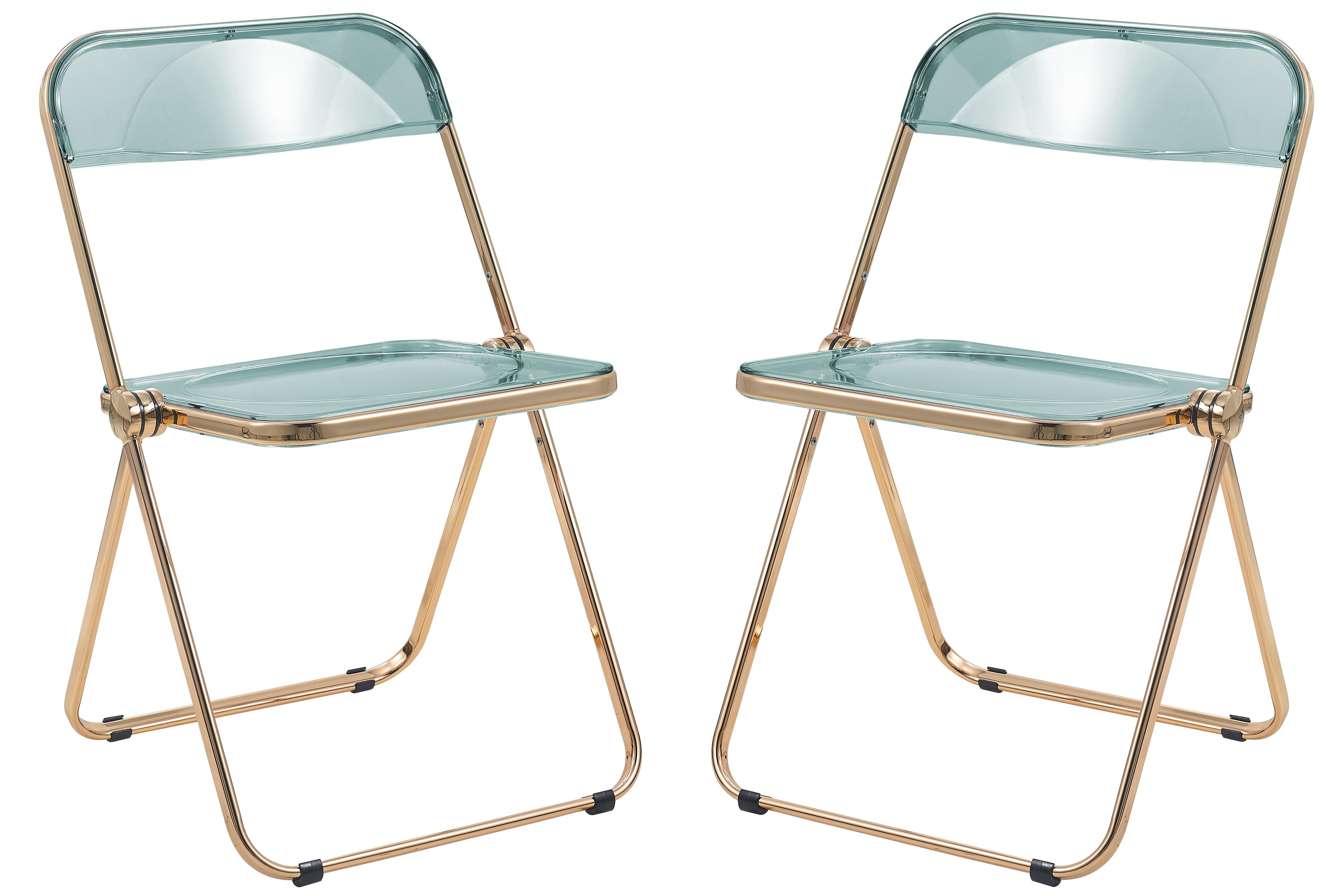 2 LeisureMod Lawrence Jade Green Folding Chairs with Gold Frame