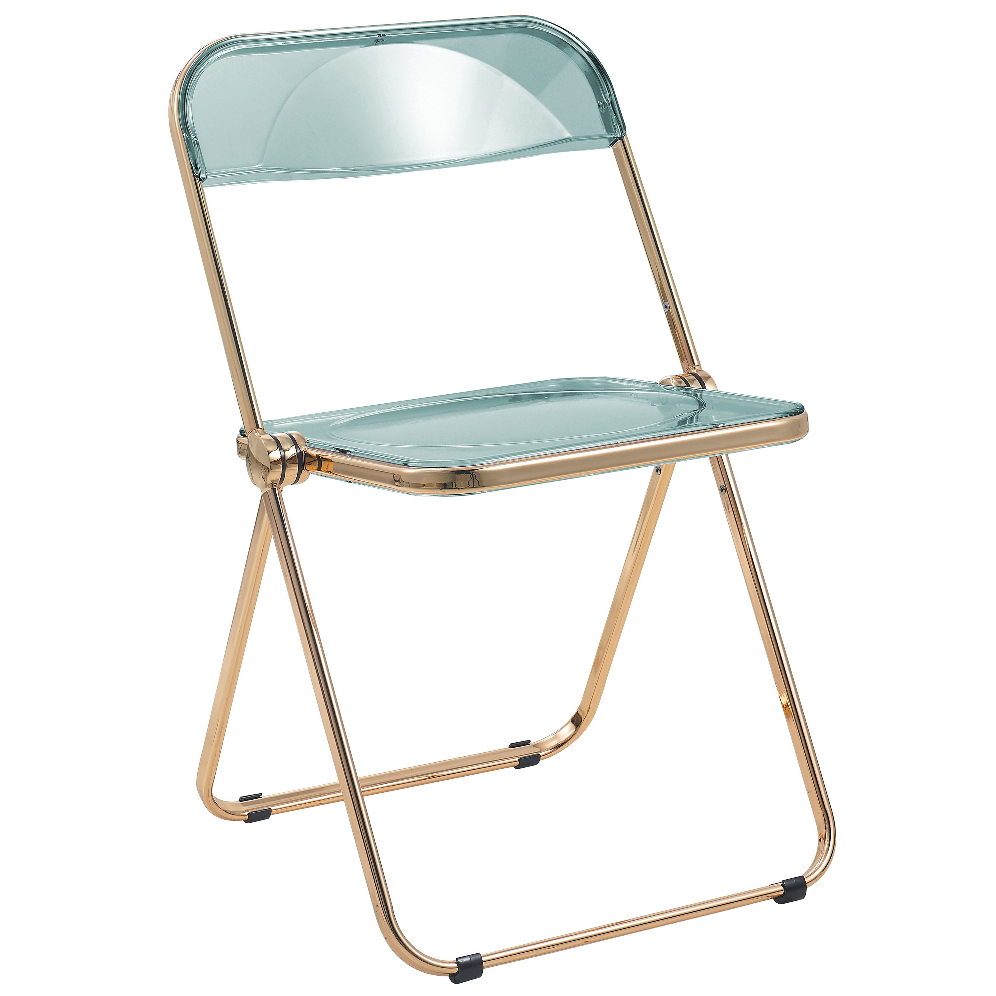 LeisureMod Lawrence Jade Green Folding Chair with Gold Frame
