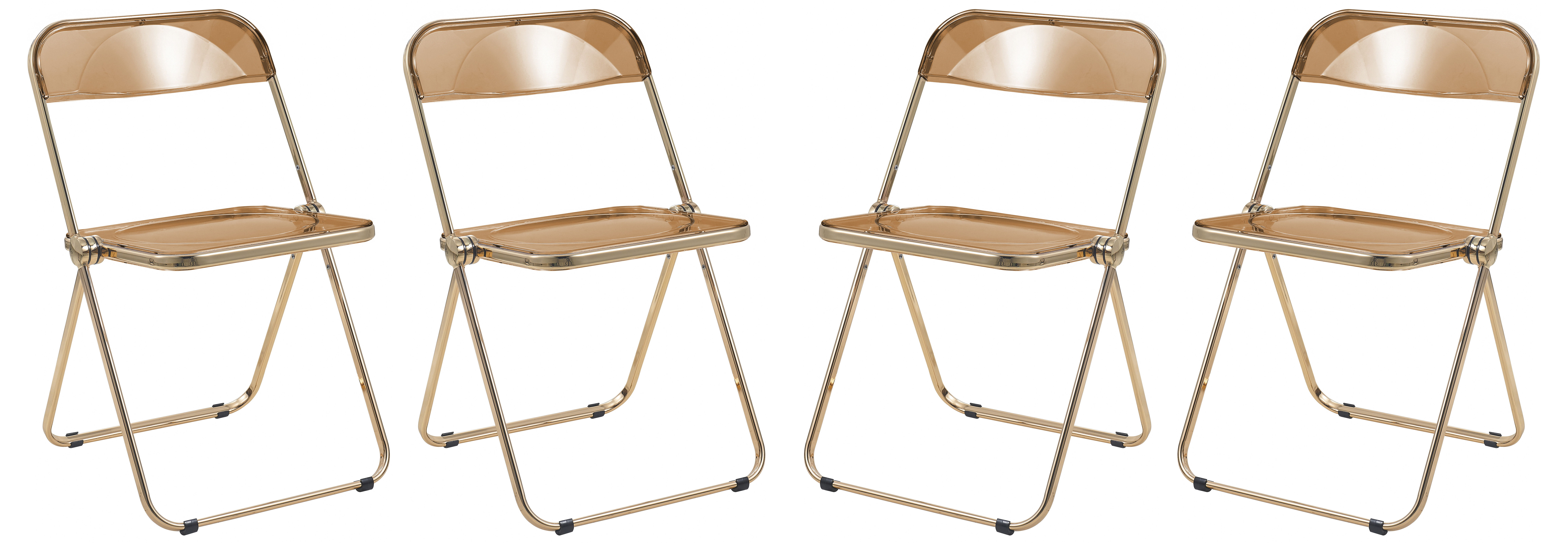 4 LeisureMod Lawrence Tangerine Folding Chairs with Gold Frame