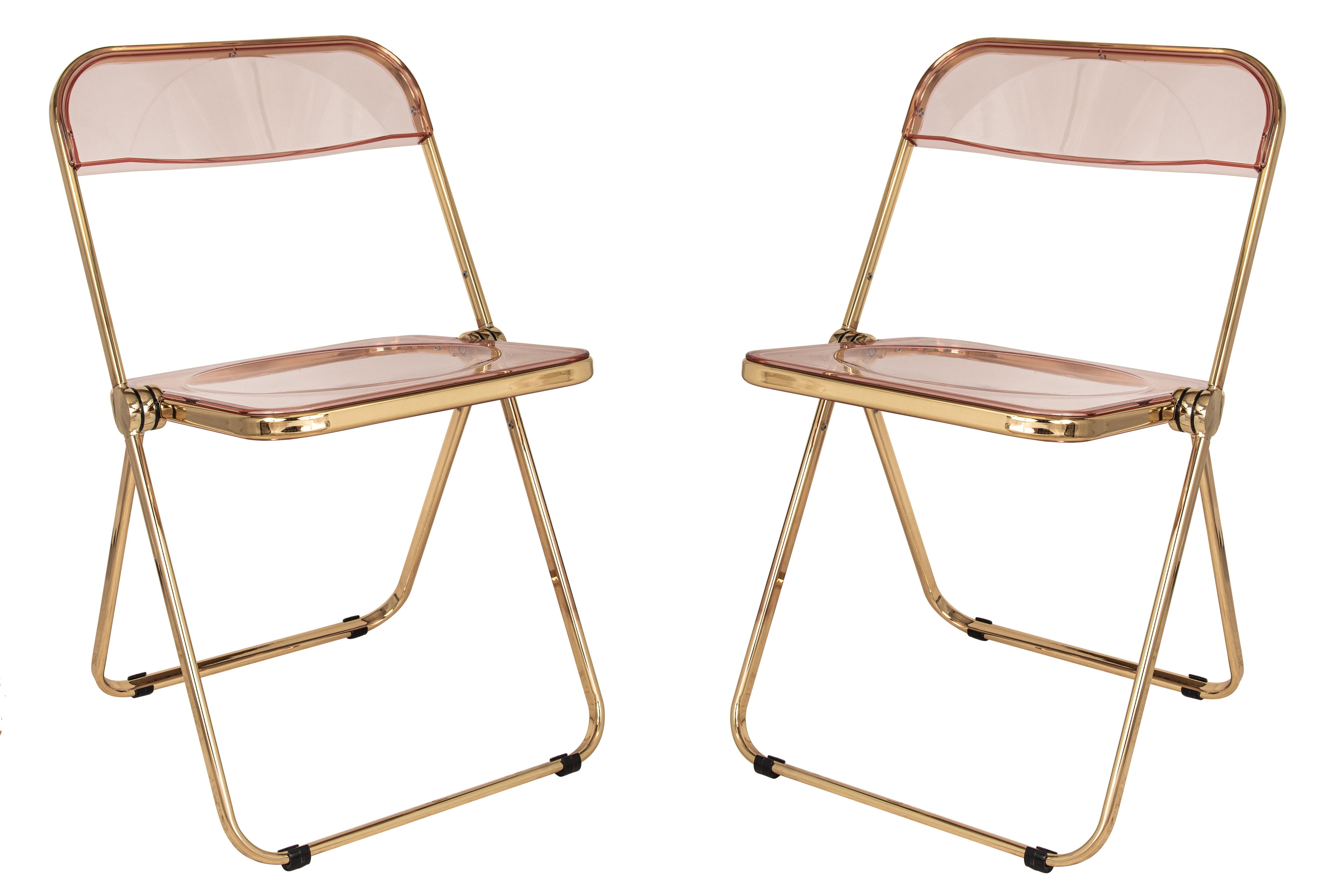 2 LeisureMod Lawrence Rose Pink Folding Chairs with Gold Frame
