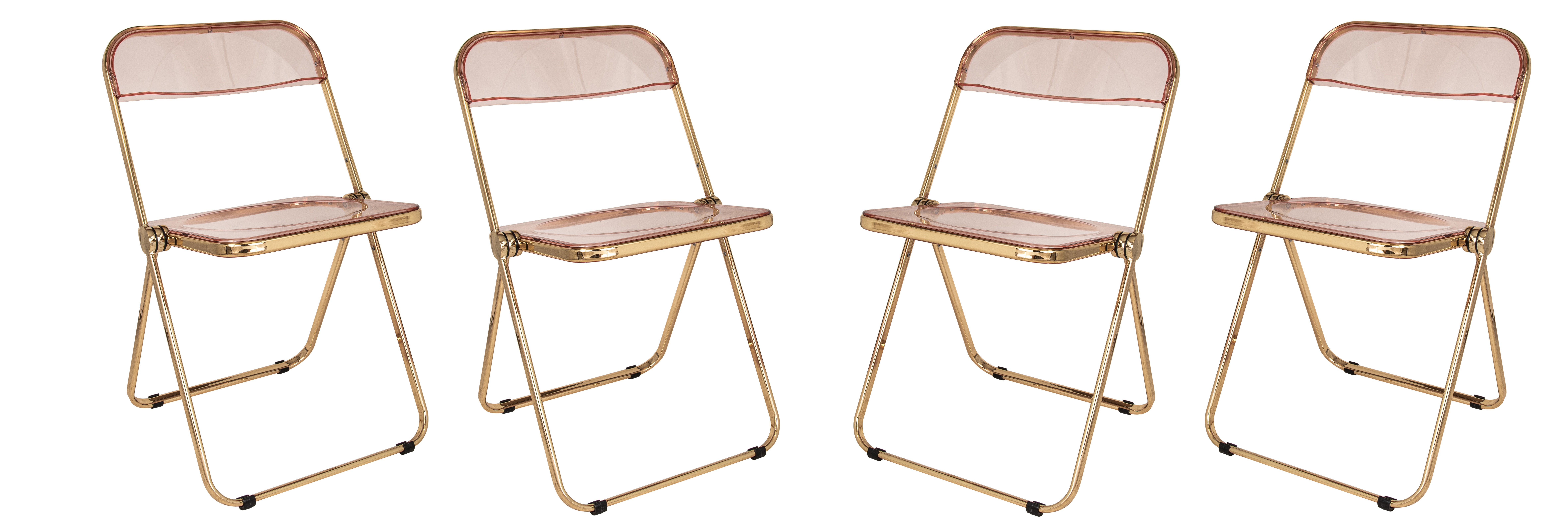 4 LeisureMod Lawrence Rose Pink Folding Chairs with Gold Frame